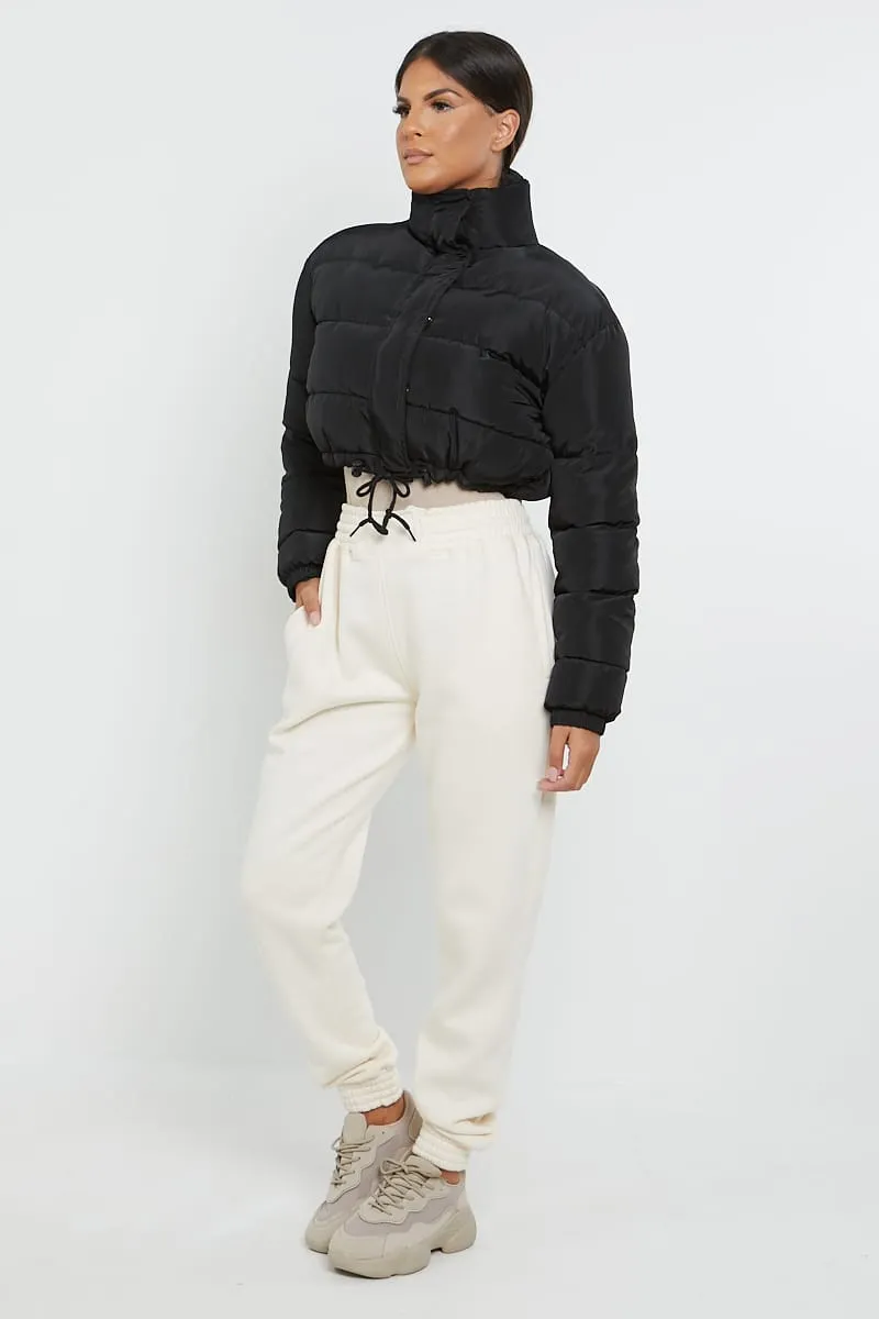 PADDED CROP PUFFER JACKET- BLACK