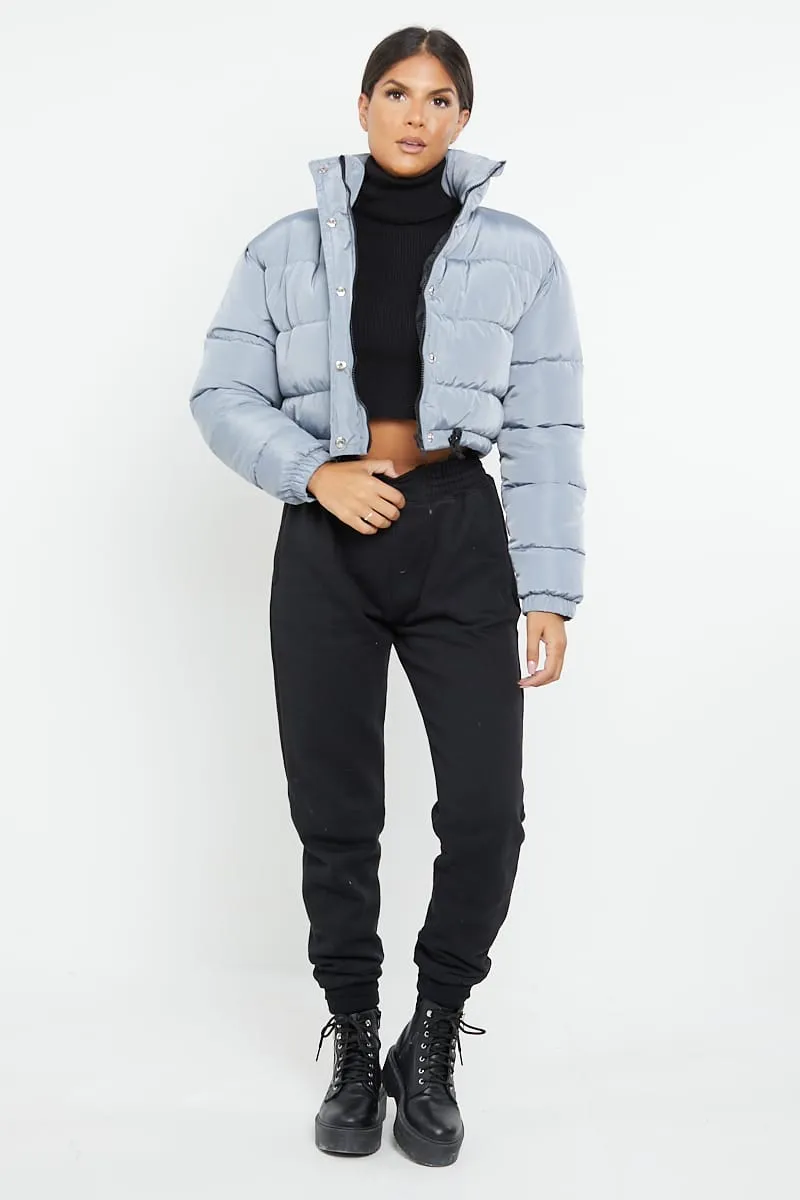 PADDED CROP PUFFER JACKET- GREY