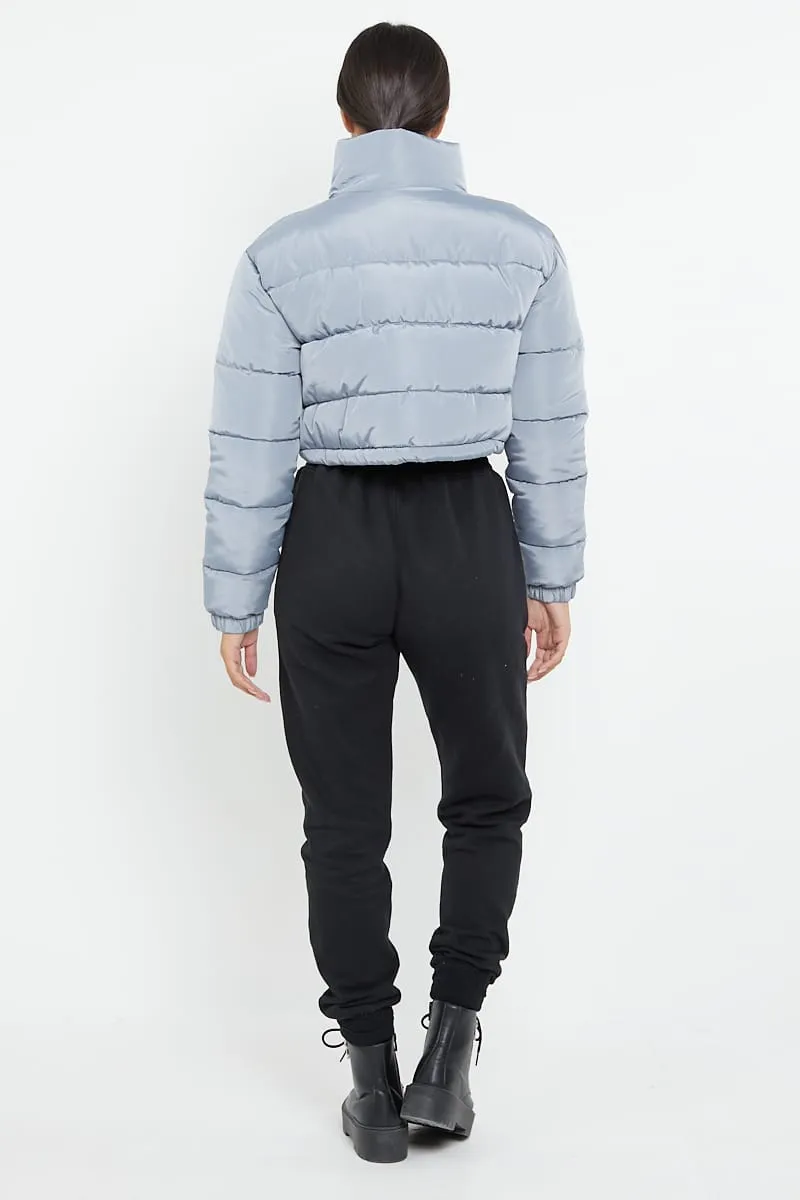 PADDED CROP PUFFER JACKET- GREY