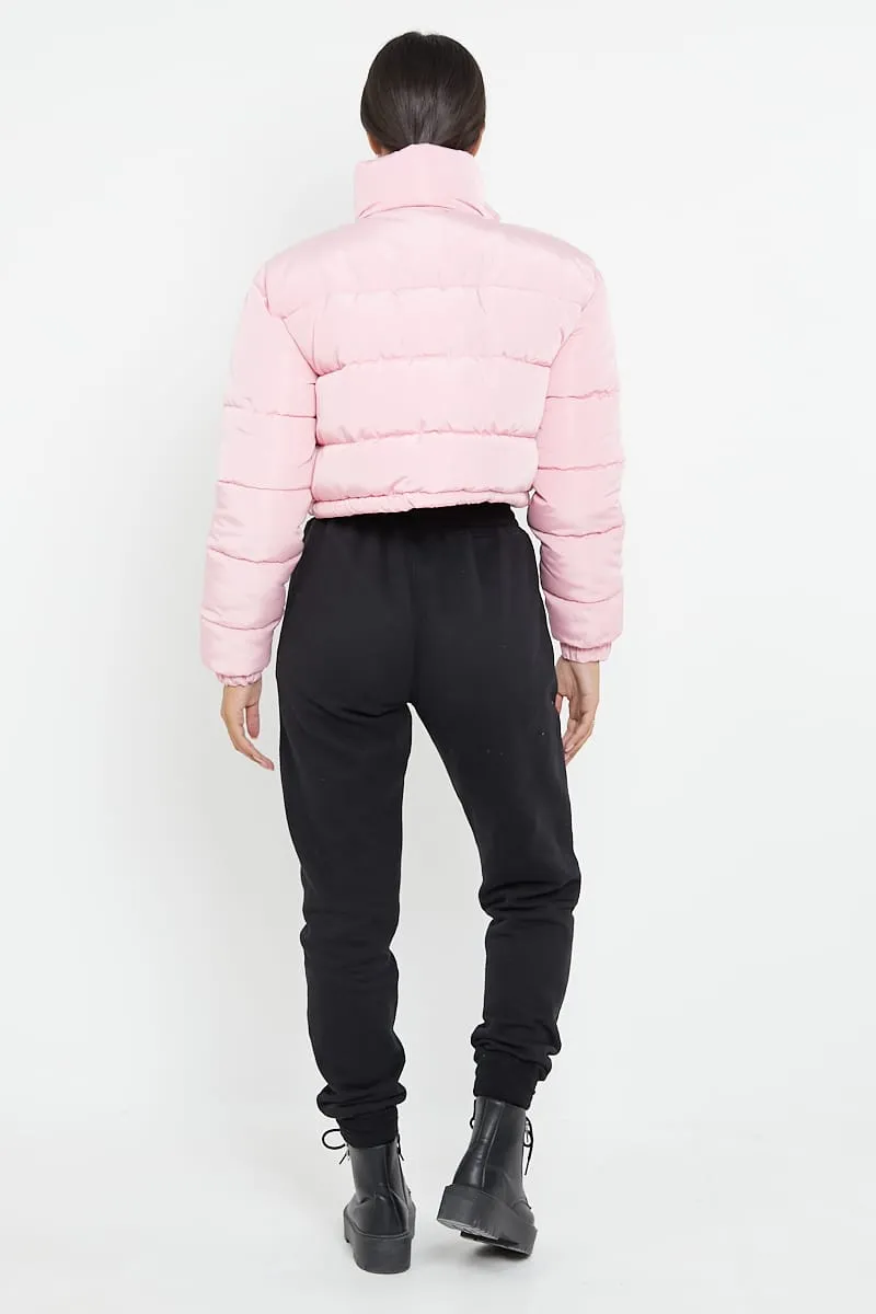 PADDED CROP PUFFER JACKET- PINK