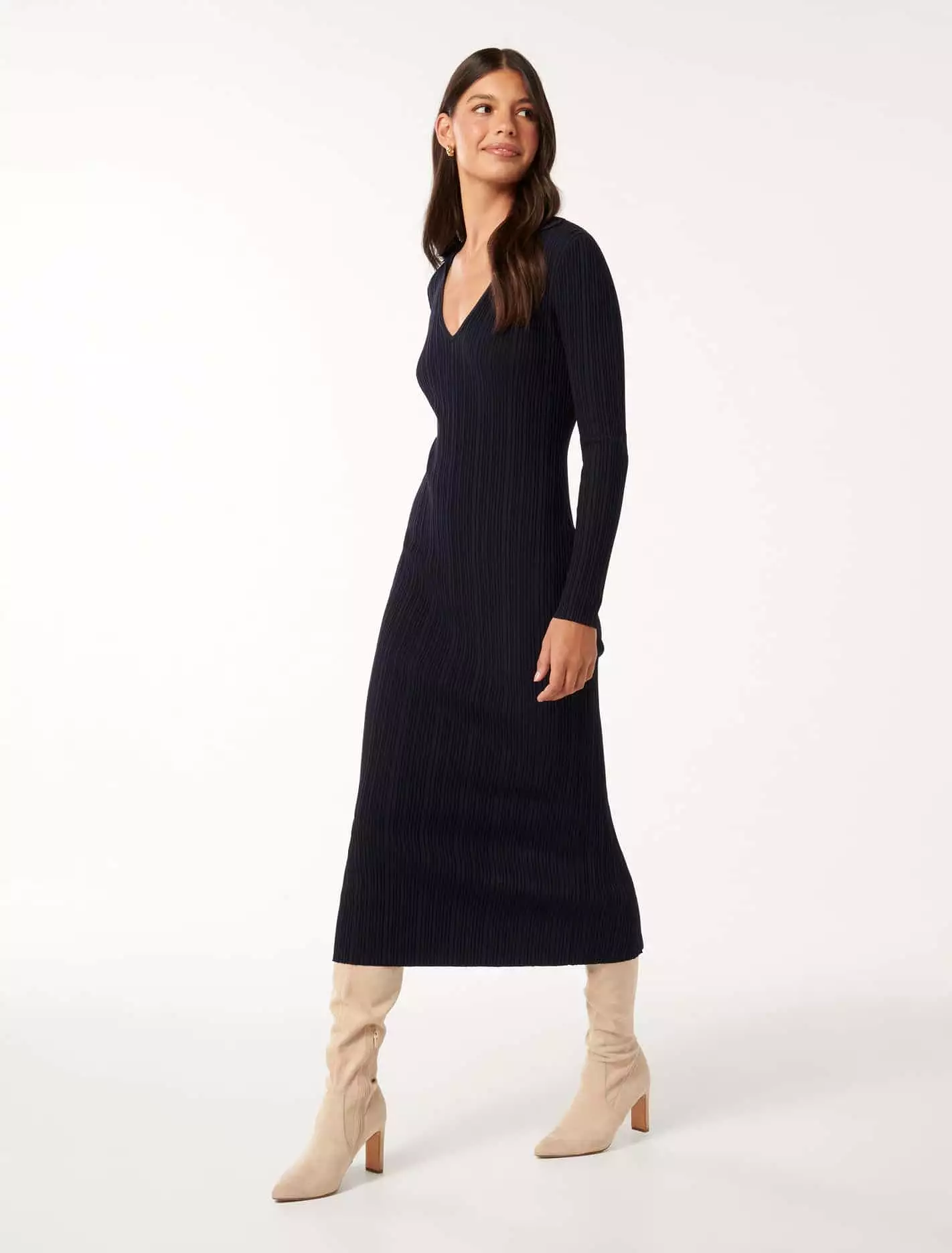 Paris Long Sleeve Multi Rib Knitted Dress