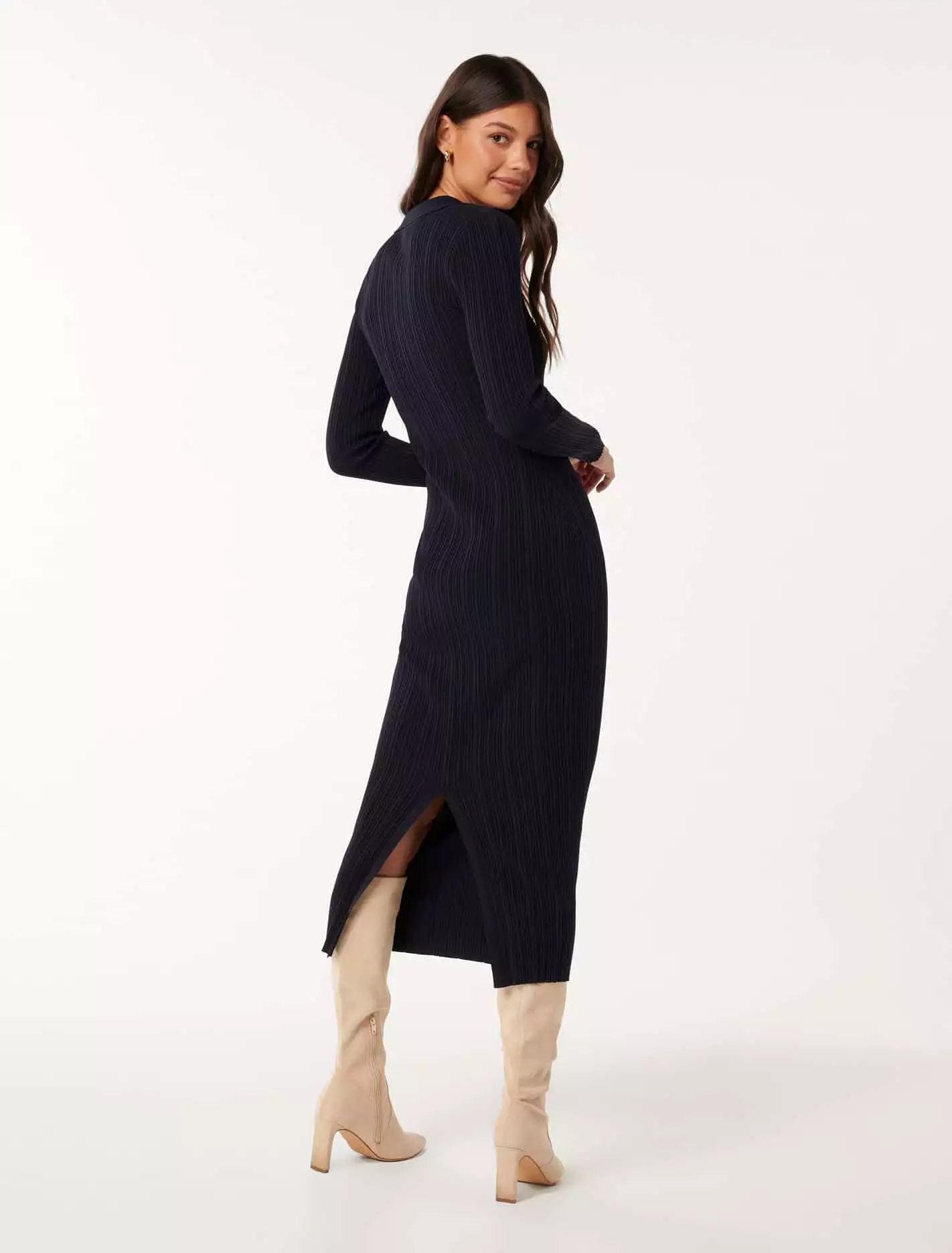 Paris Long Sleeve Multi Rib Knitted Dress