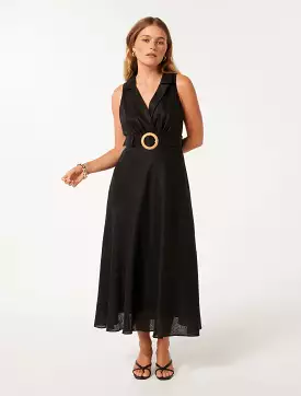 Paulina Petite Collar Detail Belted Midi Dress