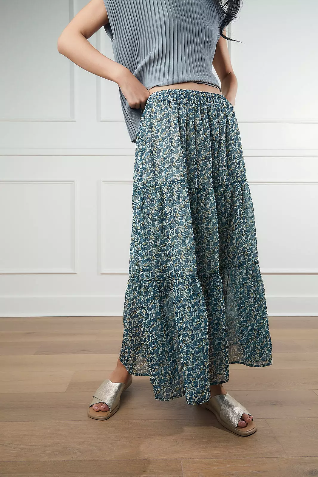 Peacock Tiered Chiffon Skirt