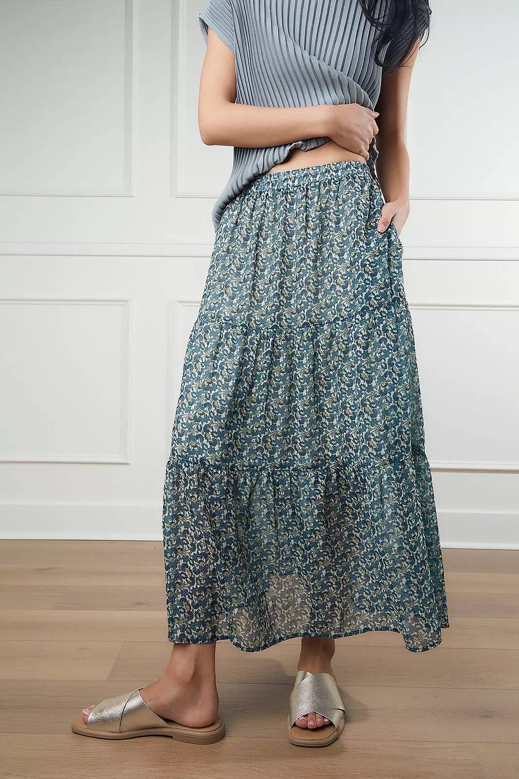 Peacock Tiered Chiffon Skirt