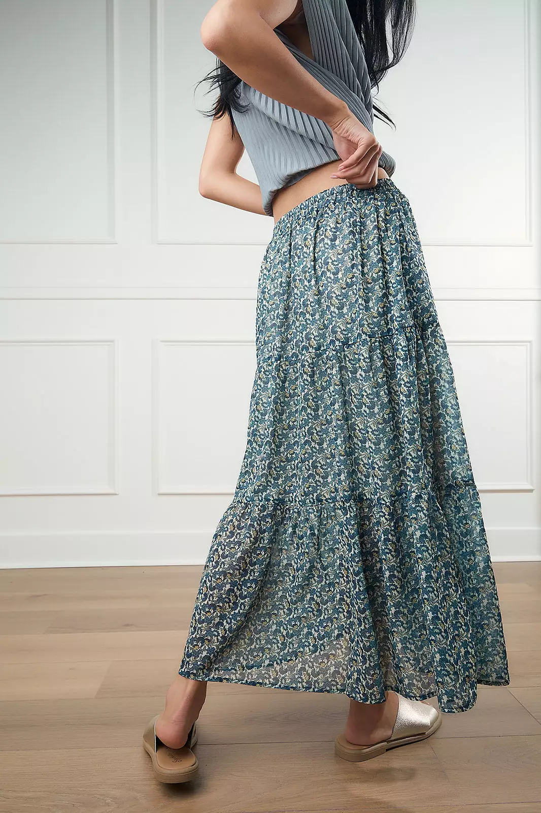 Peacock Tiered Chiffon Skirt