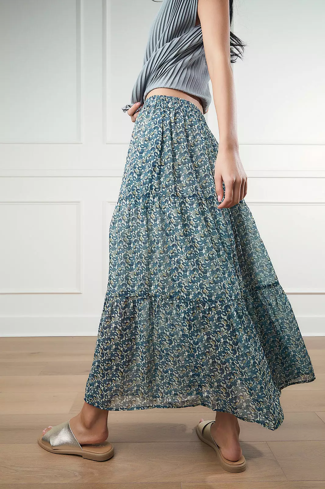 Peacock Tiered Chiffon Skirt