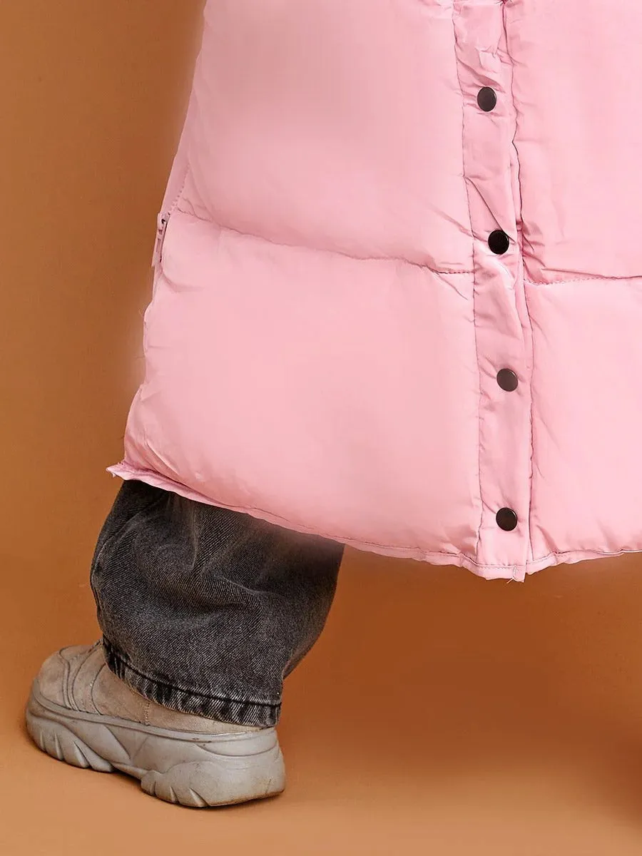 PETITE HOODED LONGLINE PUFFER JACKET-PINK