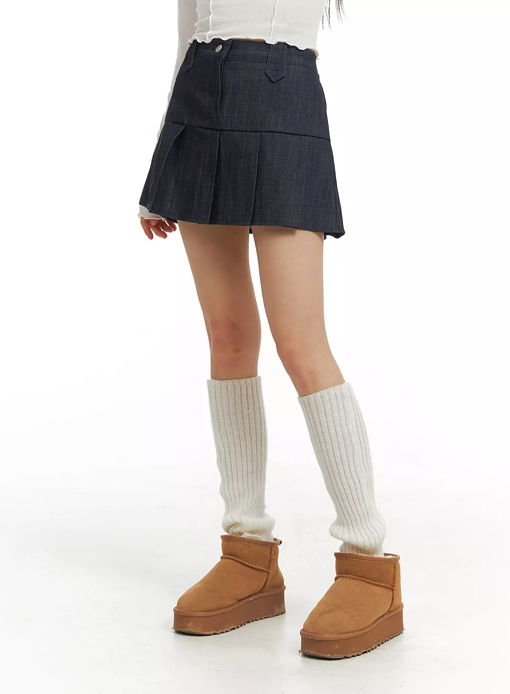 Pleated Denim Mini Skirt CJ415