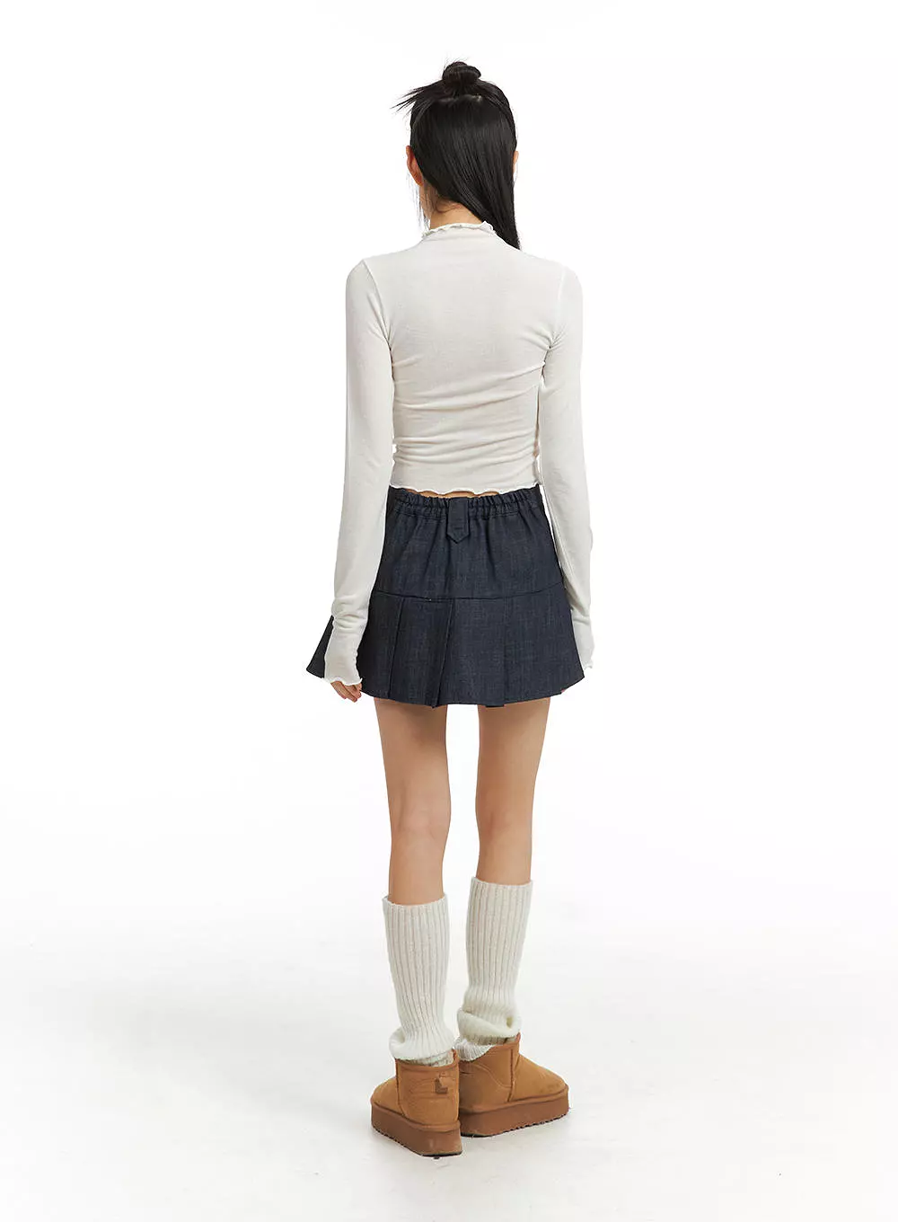 Pleated Denim Mini Skirt CJ415