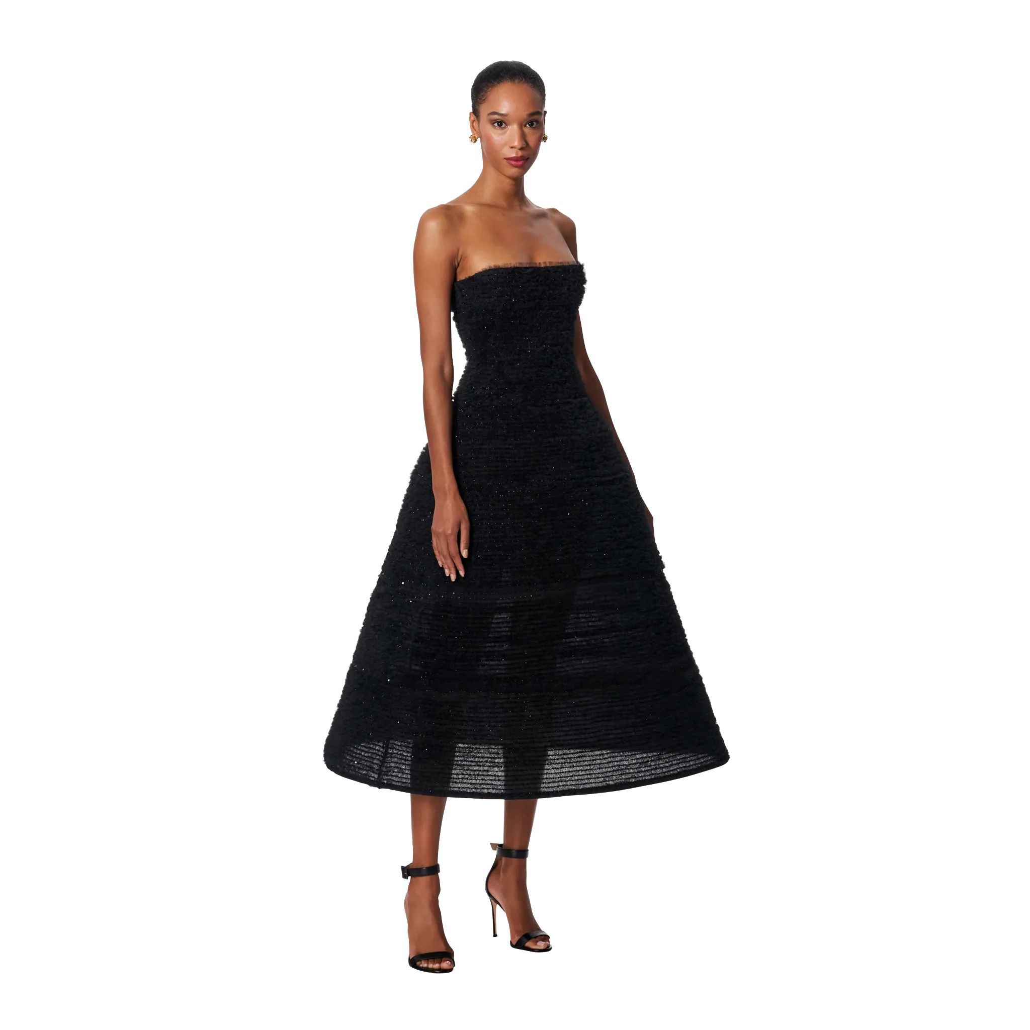 Pleated Tulle Midi Dress | Black