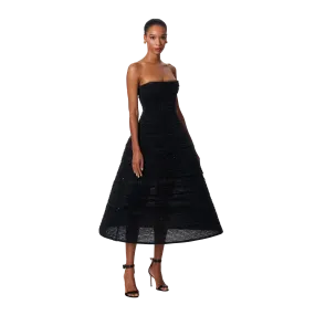 Pleated Tulle Midi Dress | Black