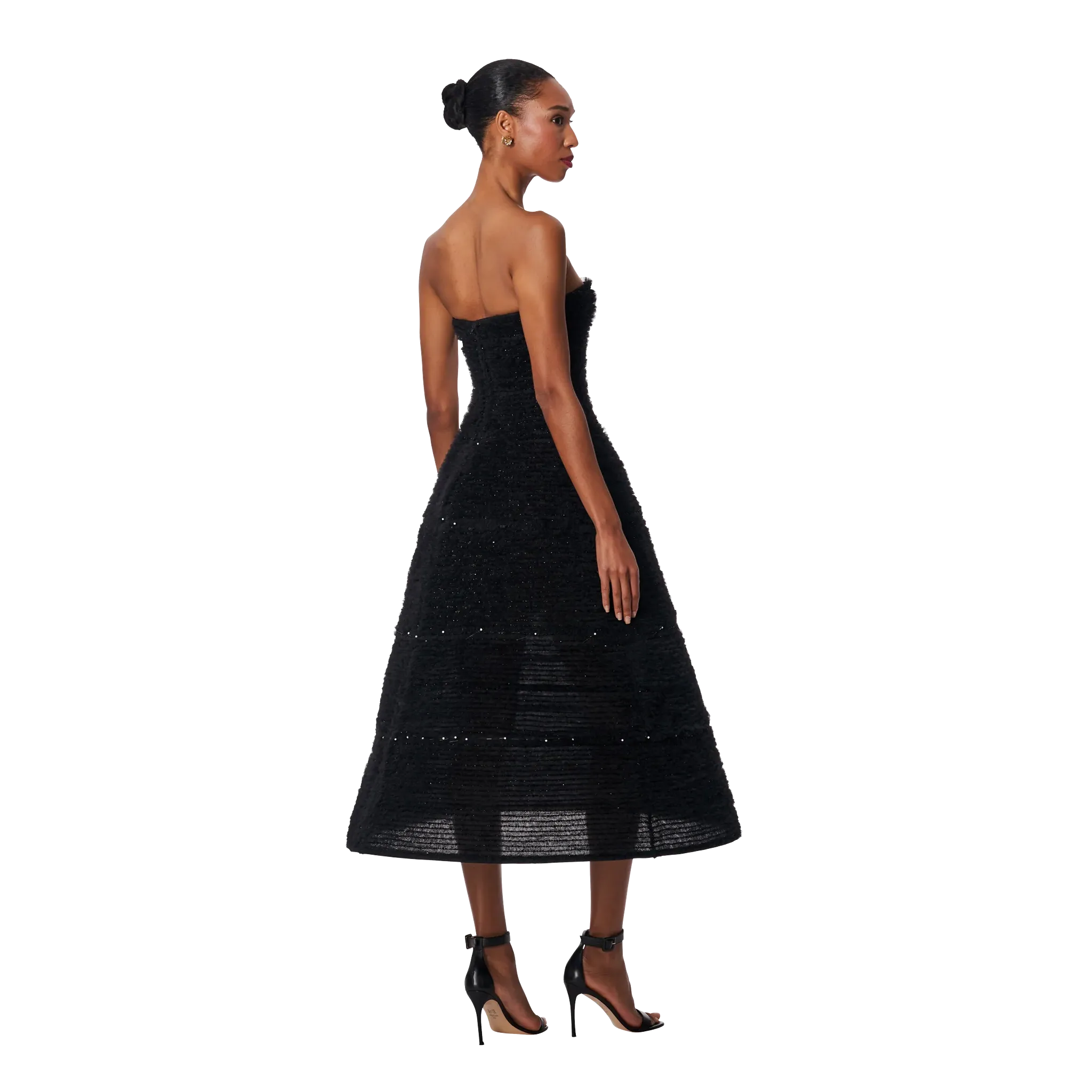 Pleated Tulle Midi Dress | Black