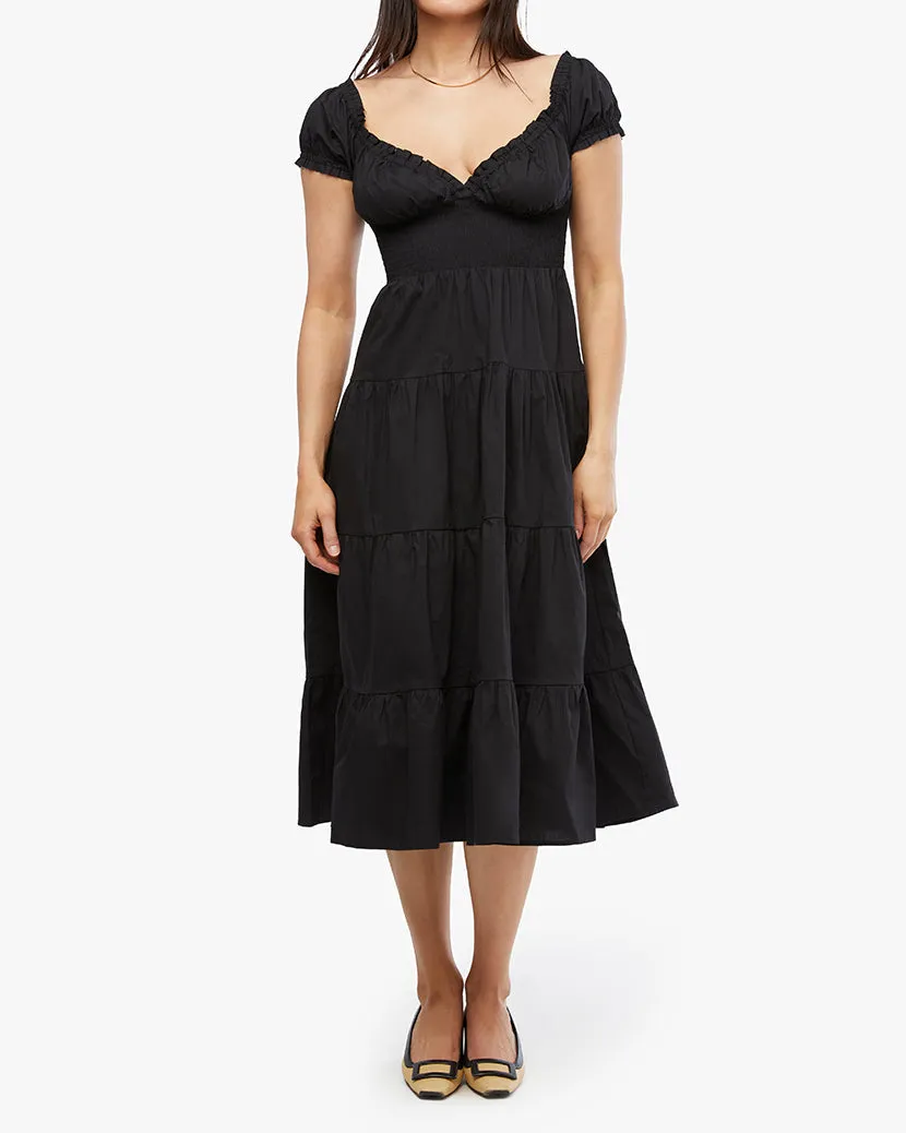 Puff Sleeve Smocked Midi Dress | Black