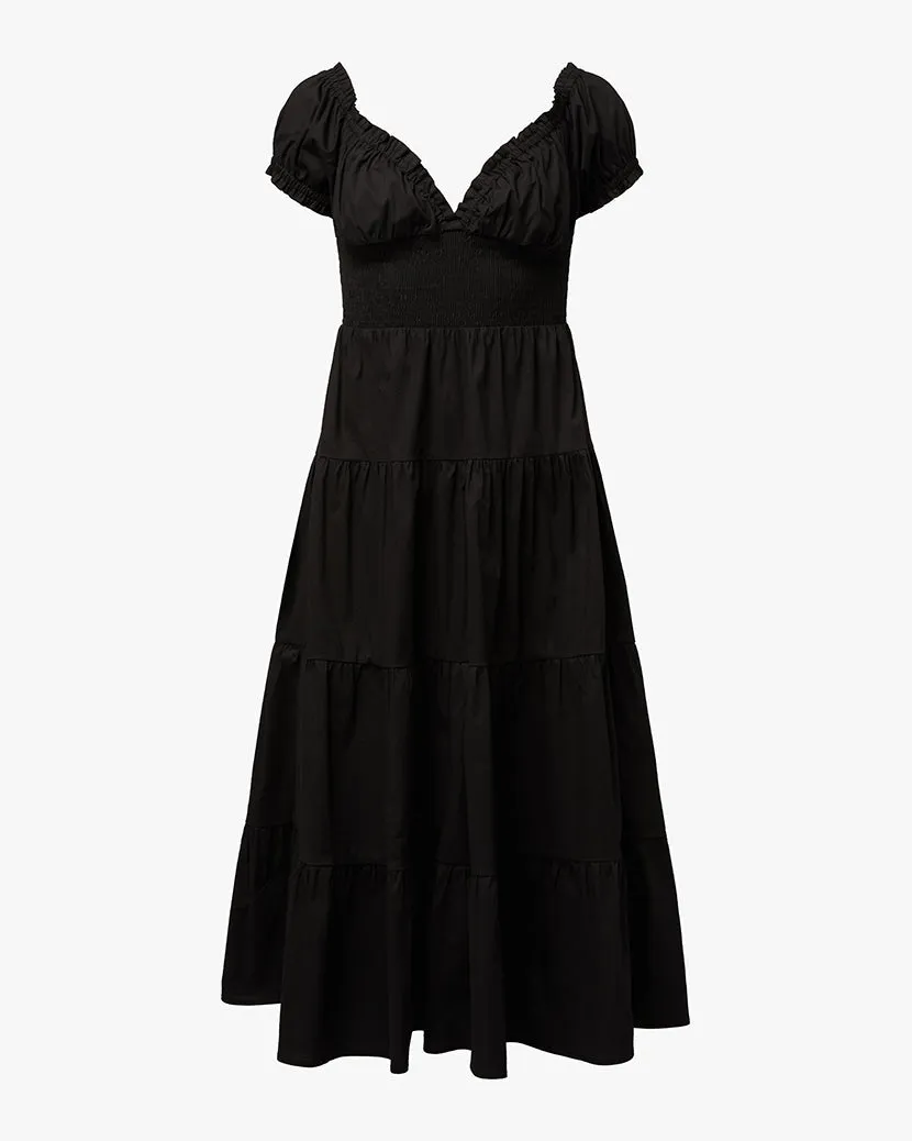 Puff Sleeve Smocked Midi Dress | Black