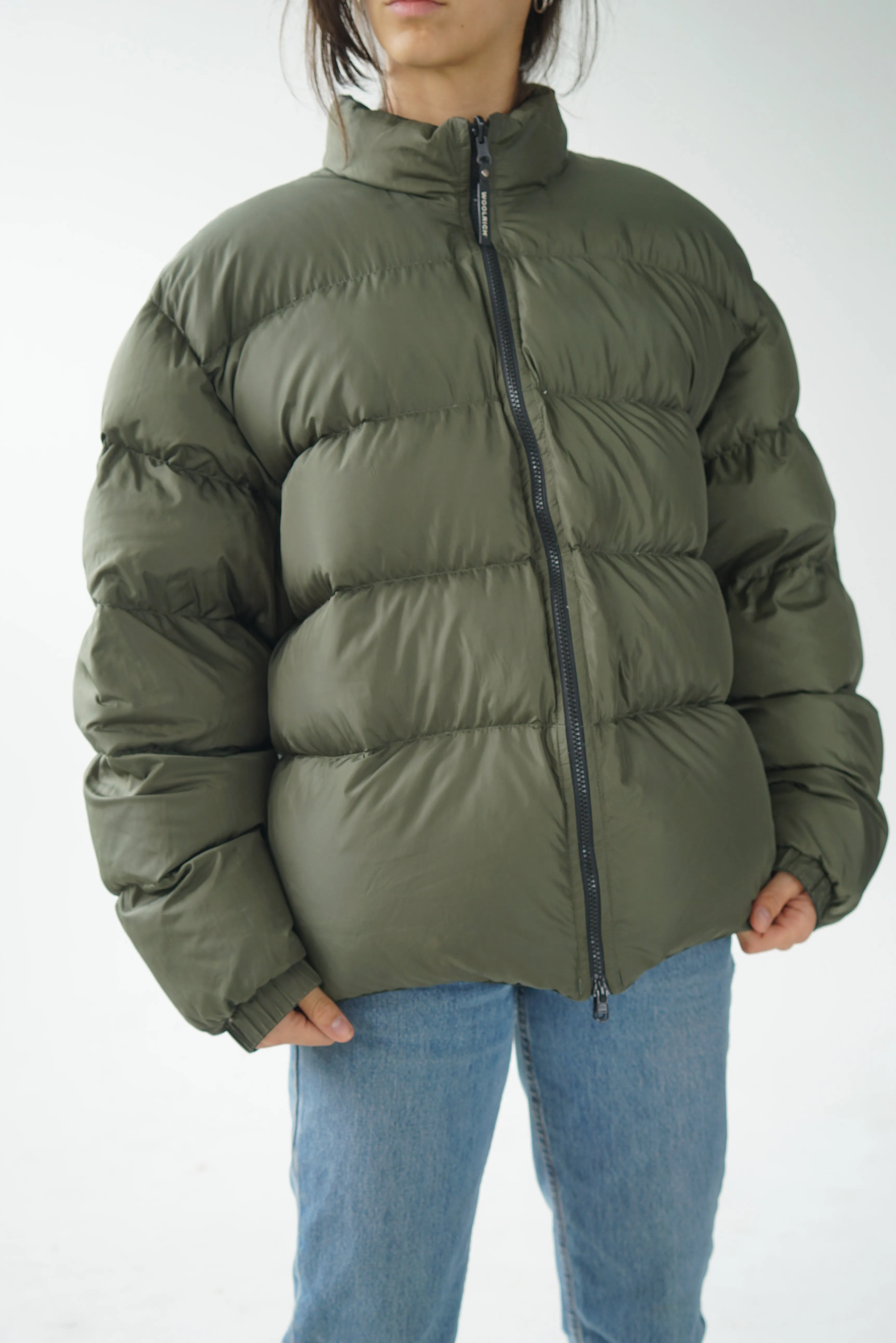 Puffer réversible en duvet kaki/vert