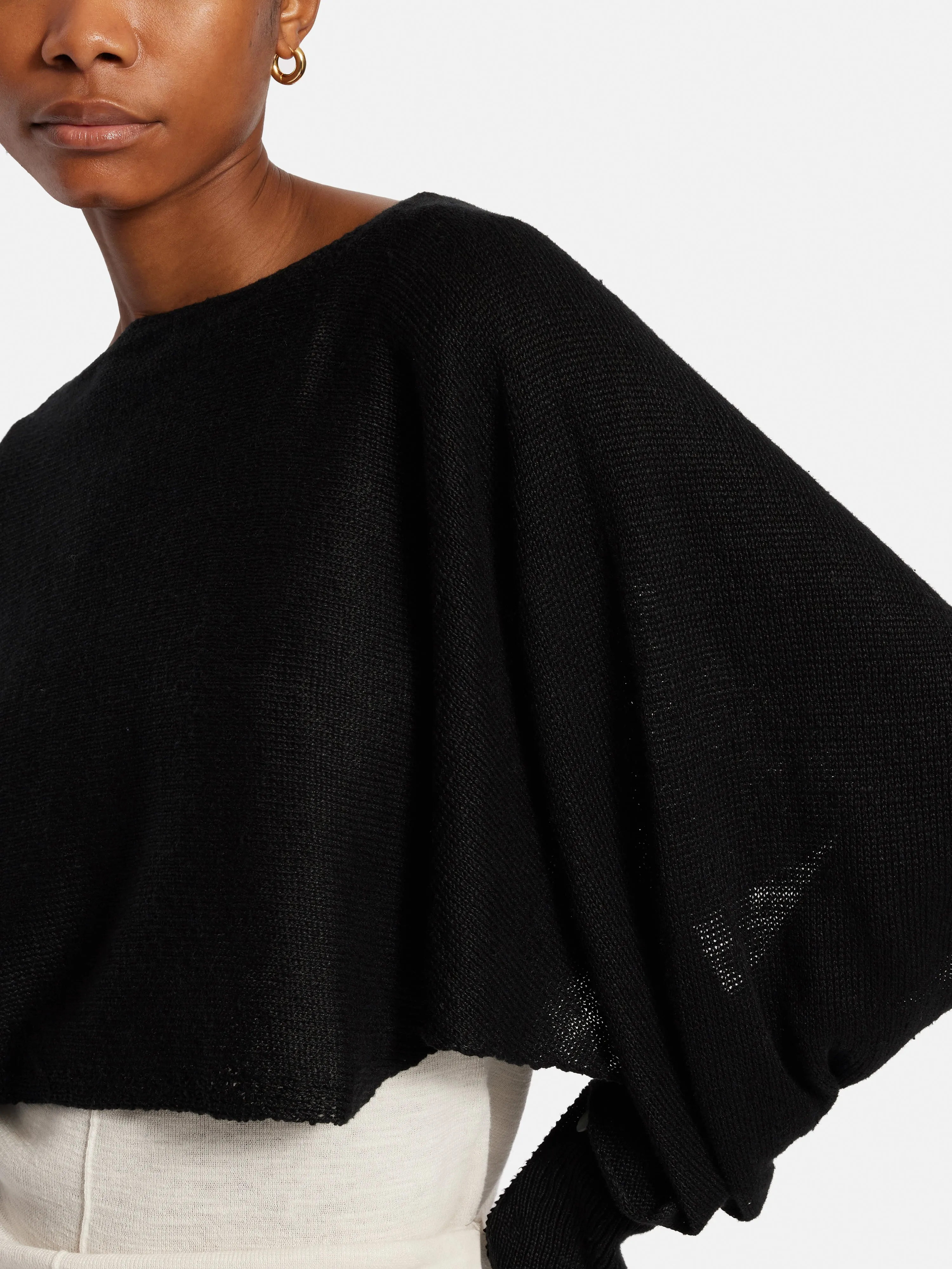 Pure Linen Poncho Sweater | Black