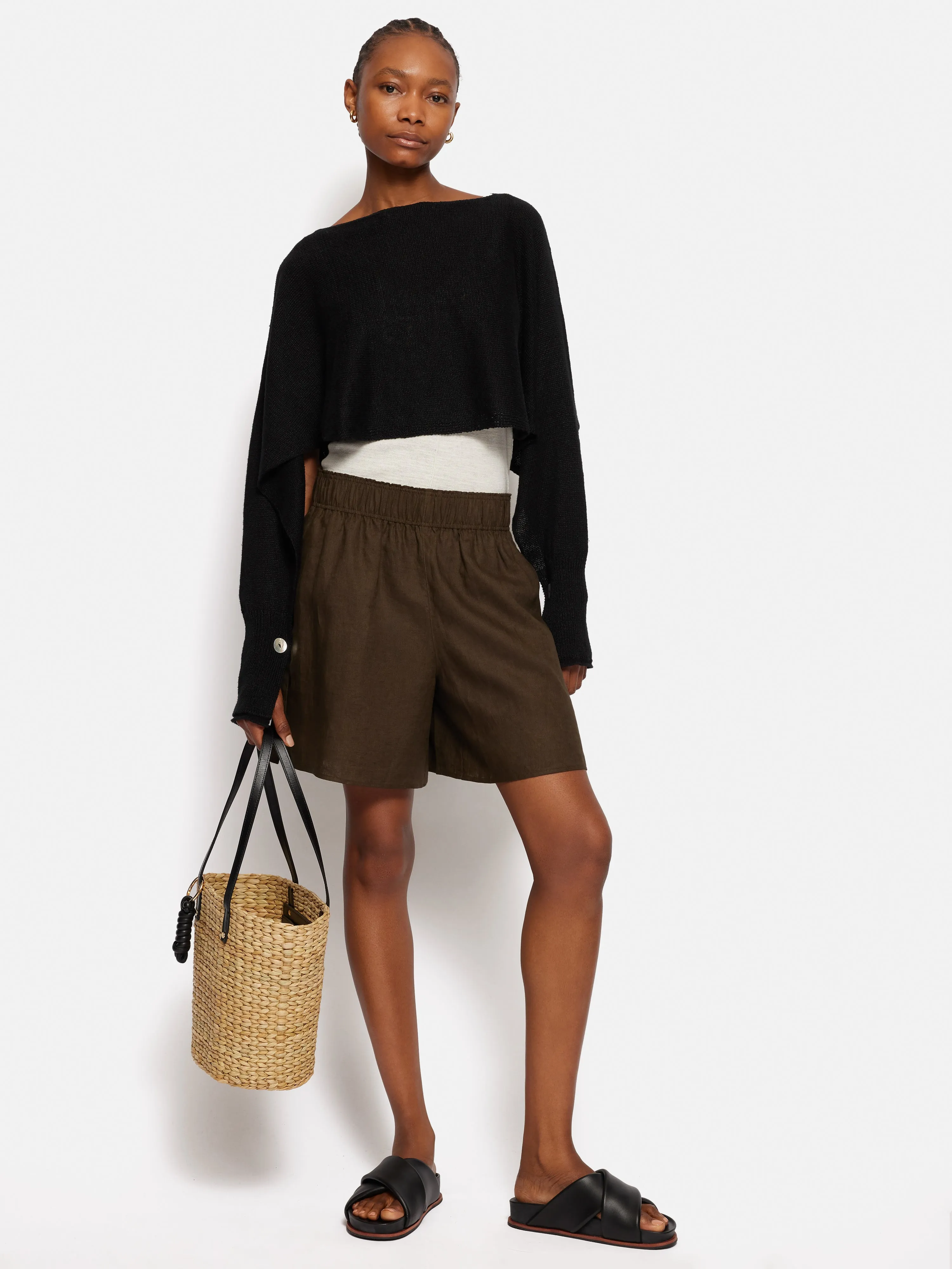 Pure Linen Poncho Sweater | Black