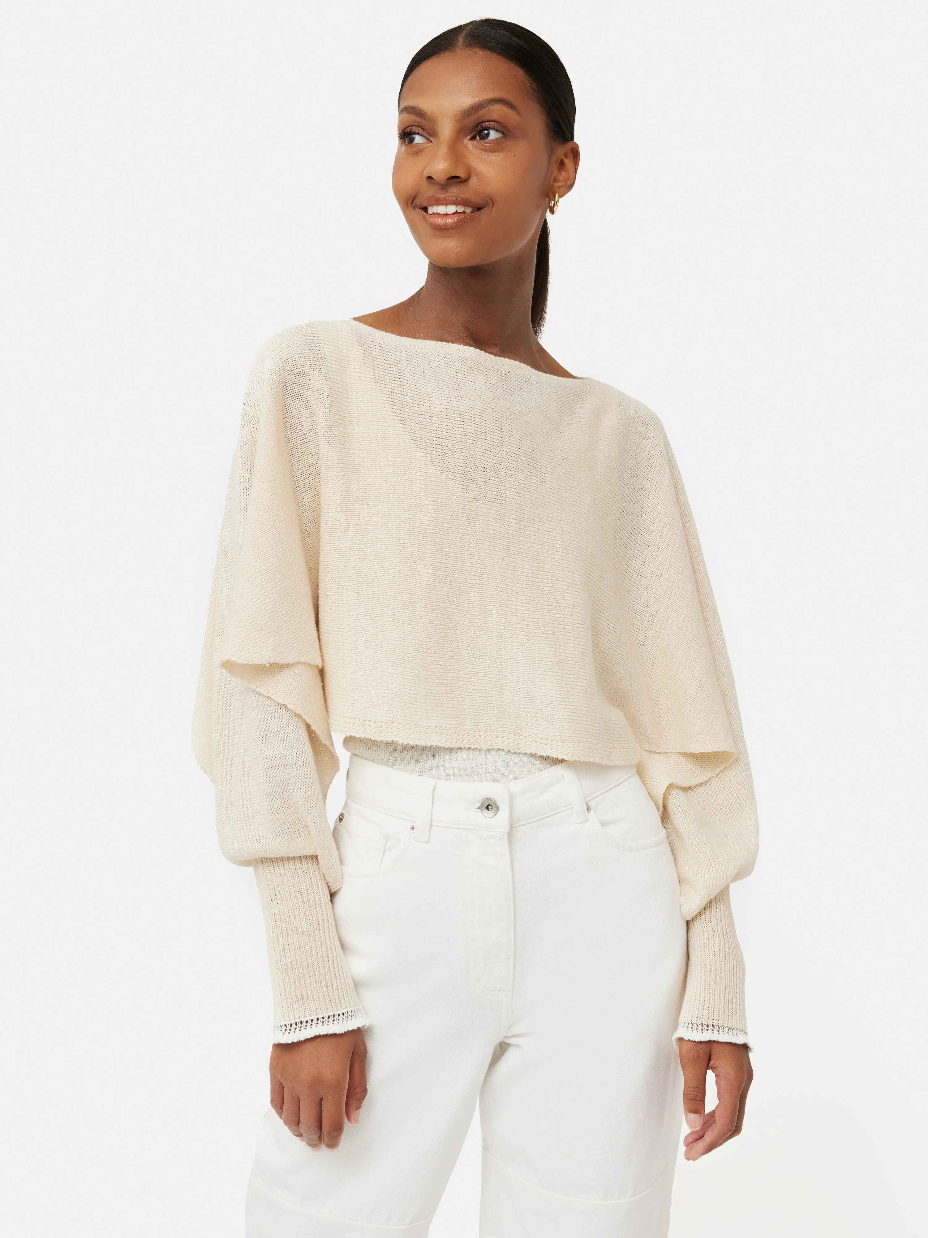 Pure Linen Poncho Sweater | Ivory