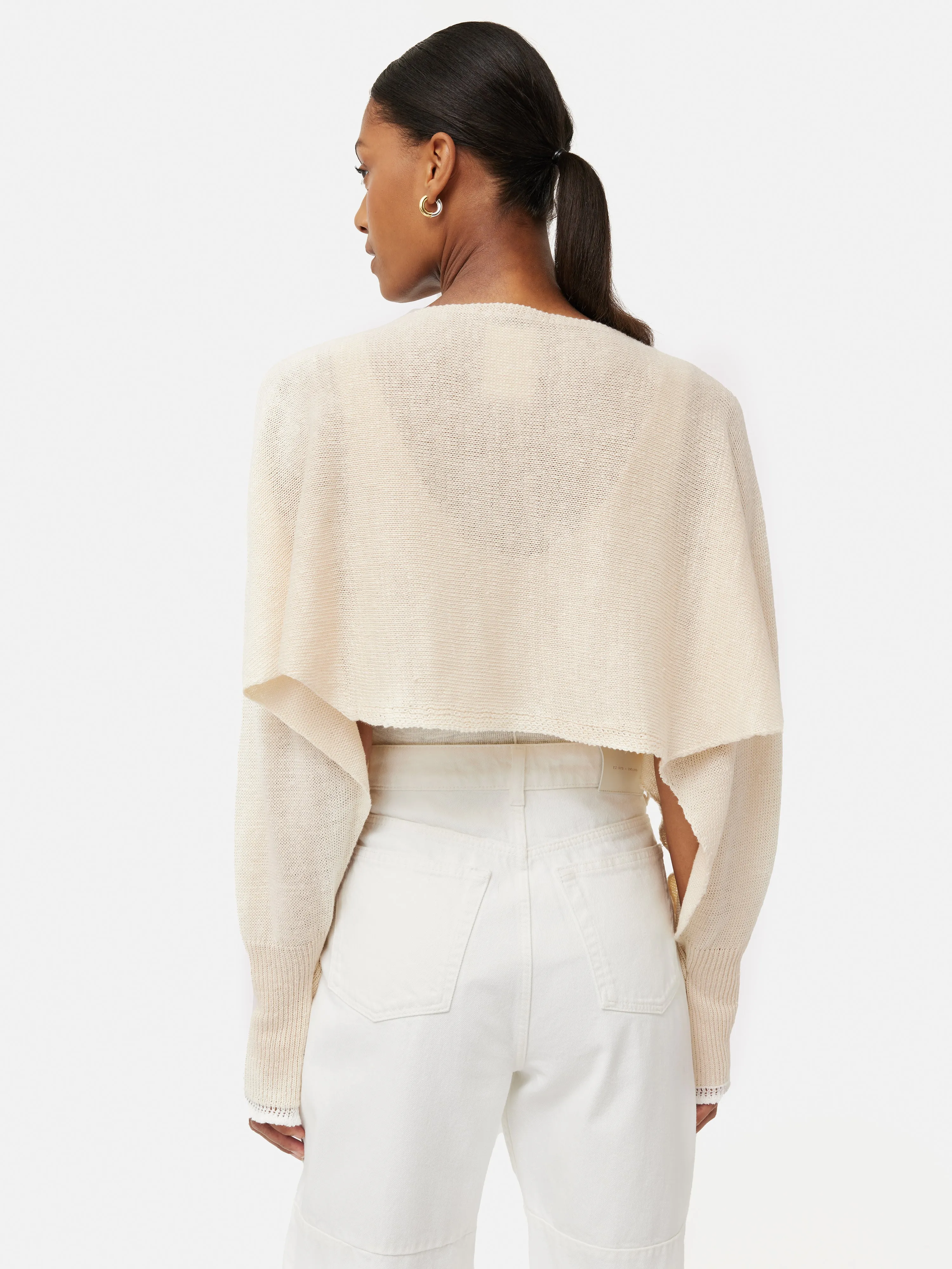 Pure Linen Poncho Sweater | Ivory