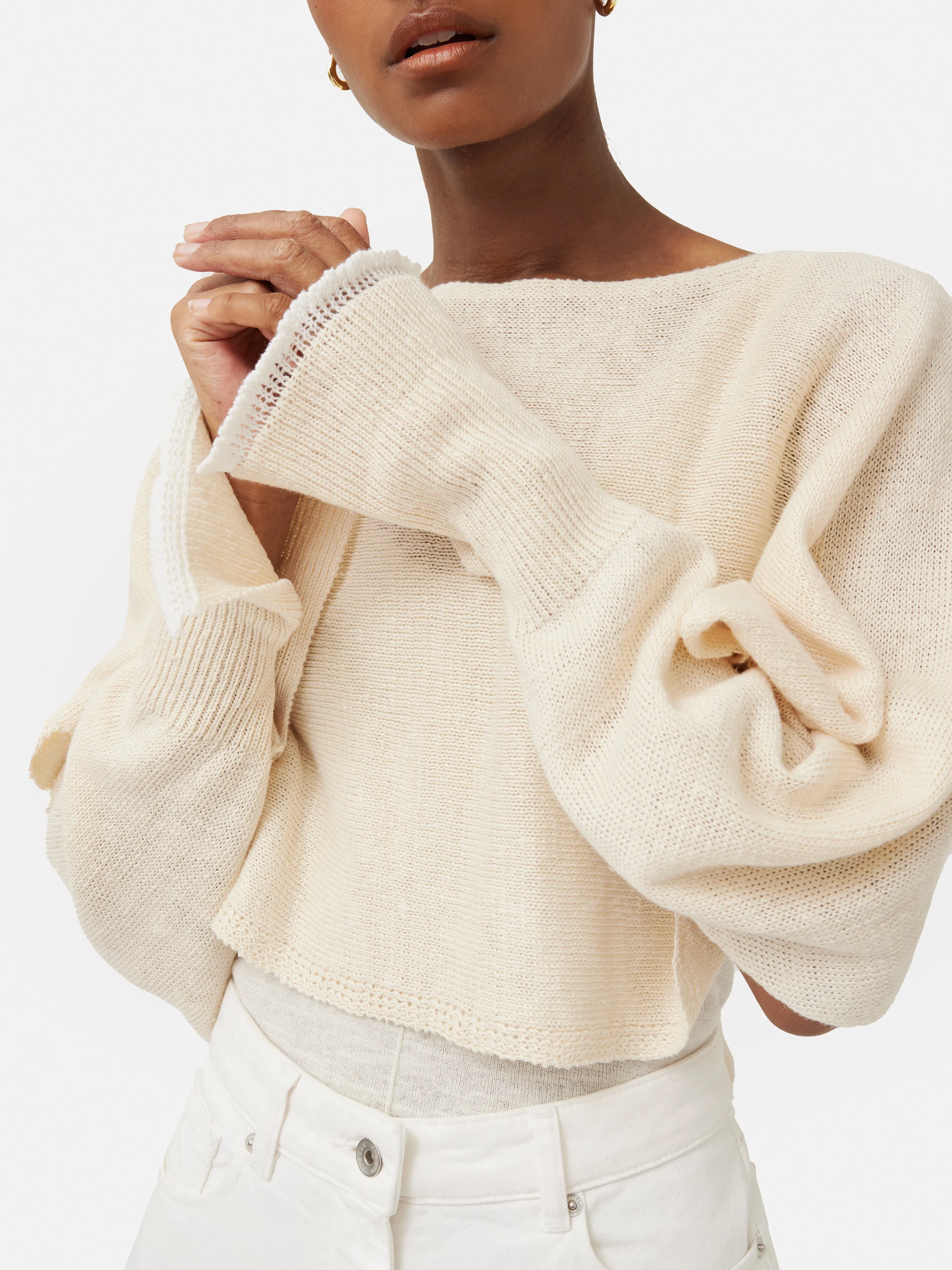 Pure Linen Poncho Sweater | Ivory