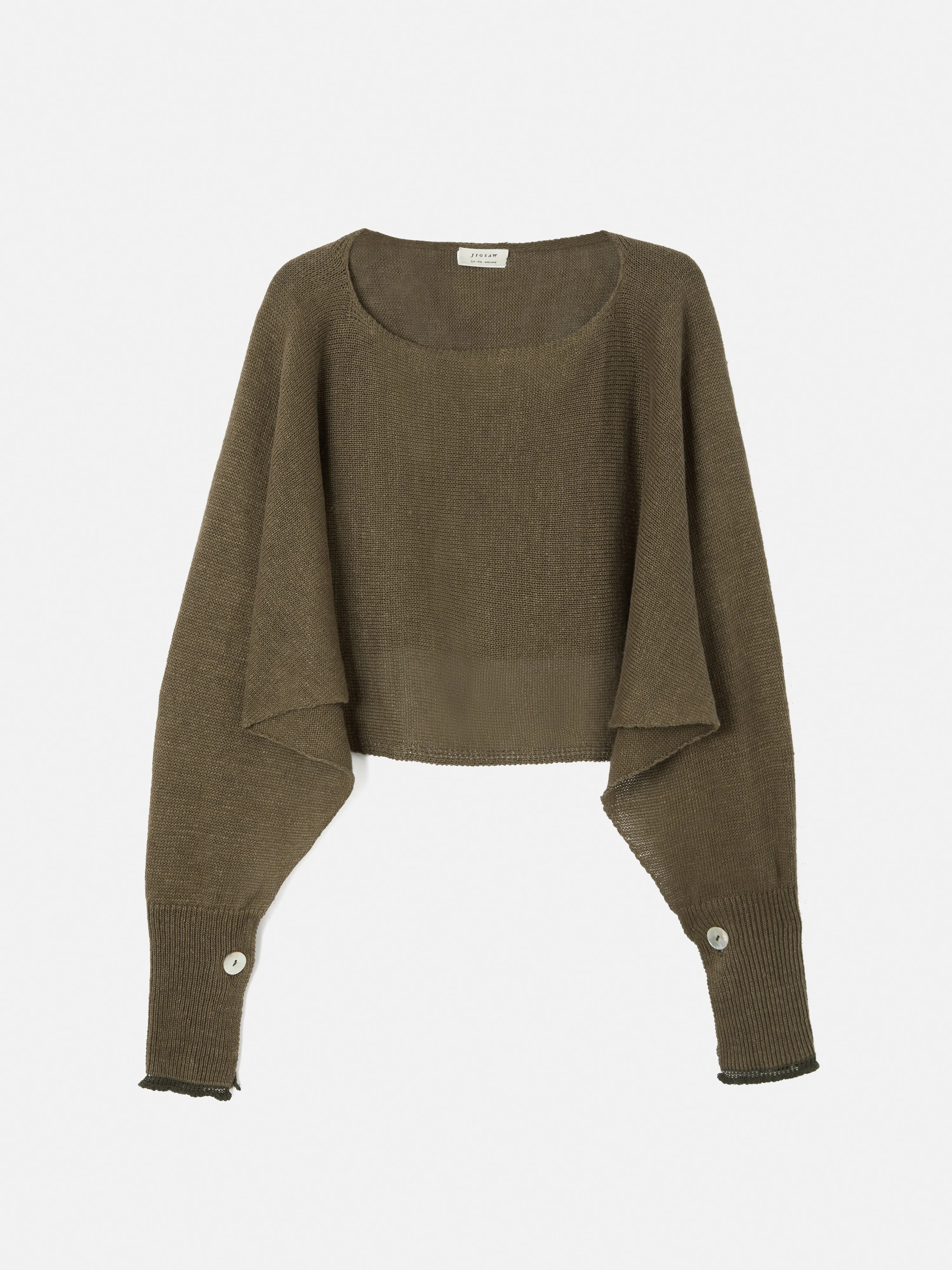 Pure Linen Poncho Sweater | Khaki