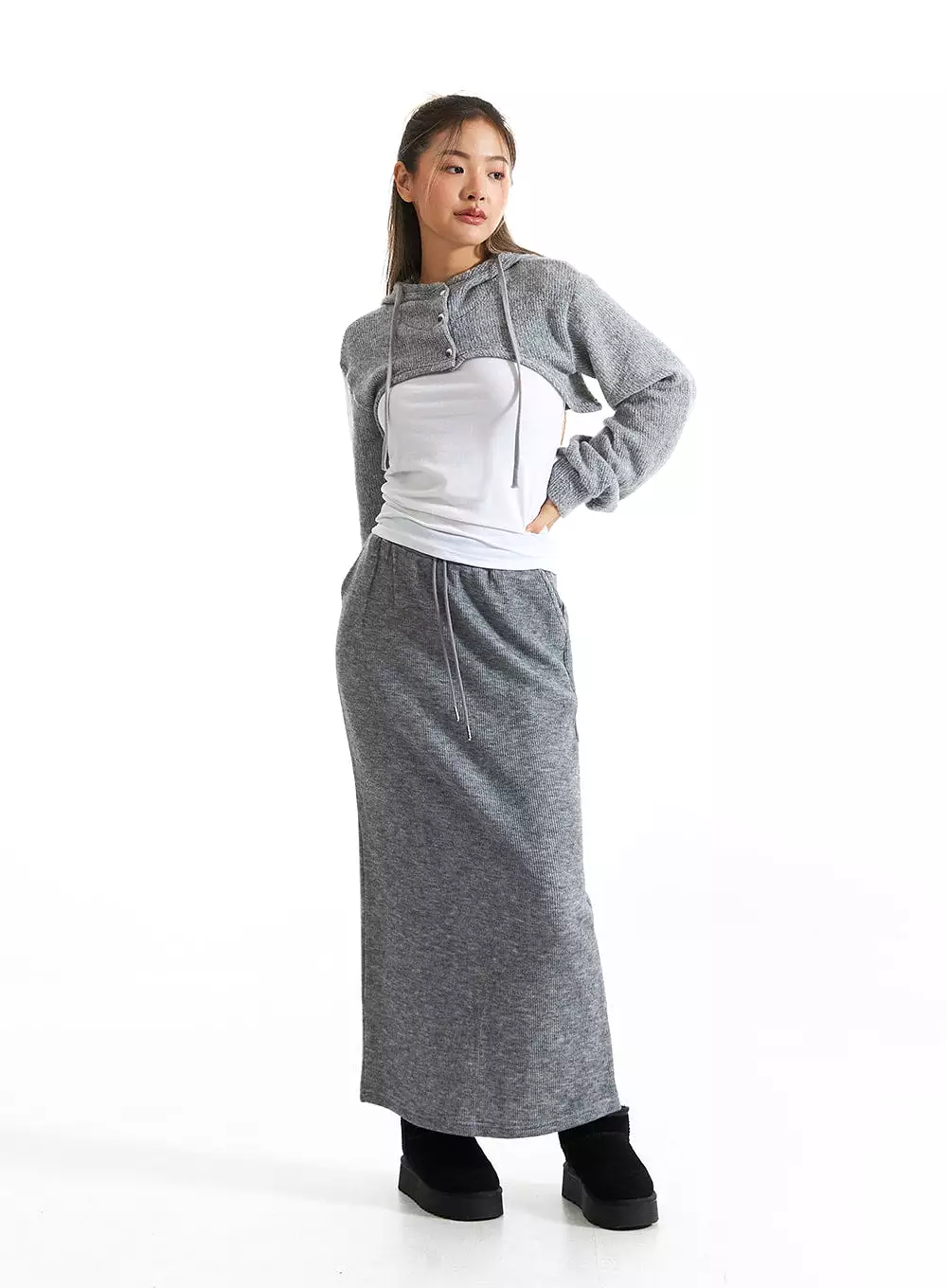 Ribbed Knit Maxi Skirt CO313