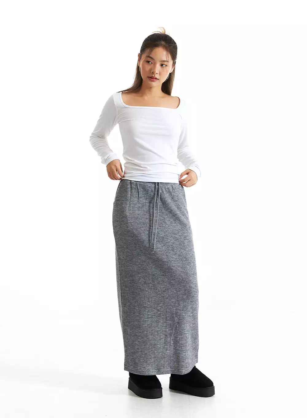 Ribbed Knit Maxi Skirt CO313