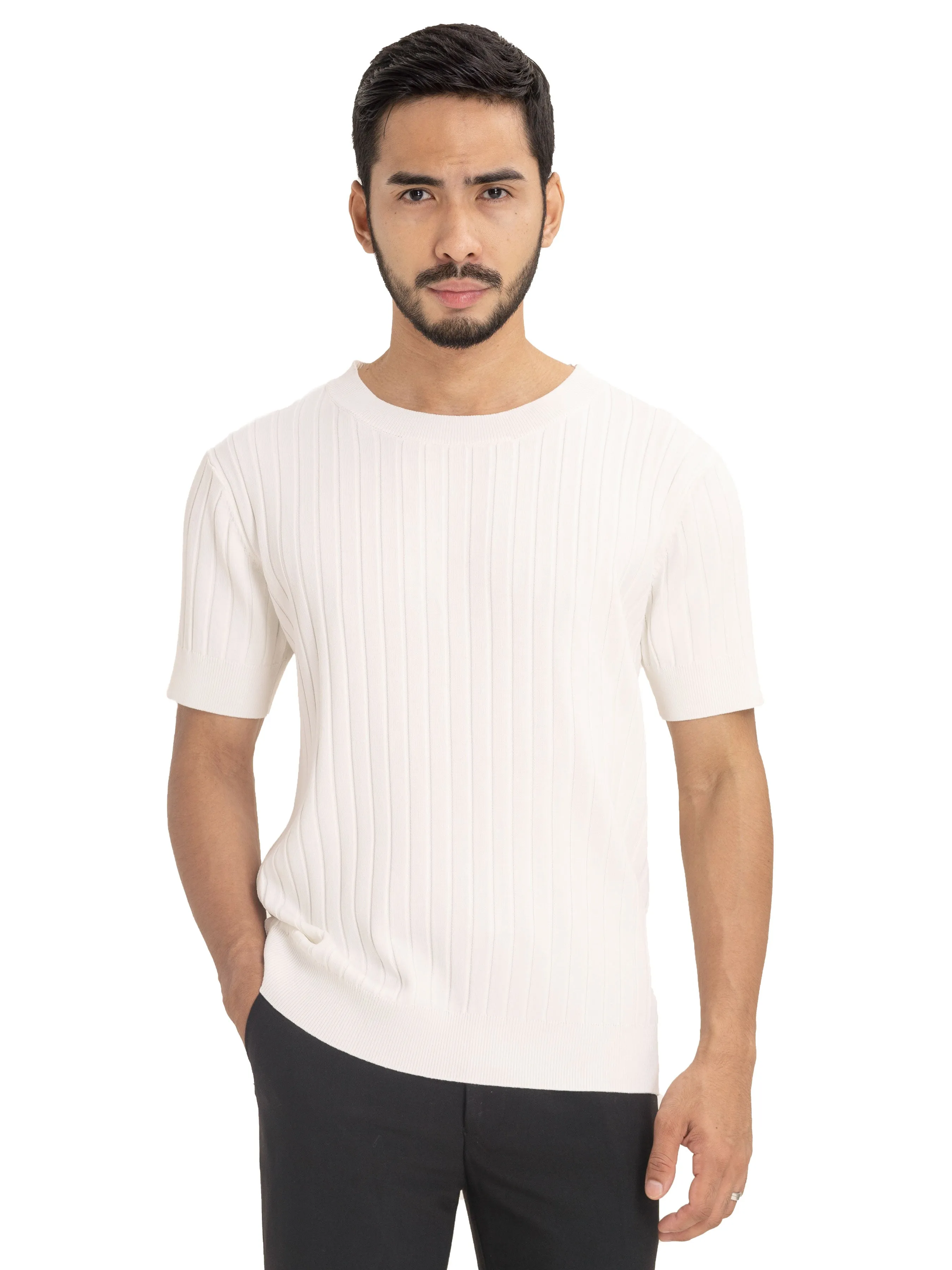 Ribbed Knit Tee - White