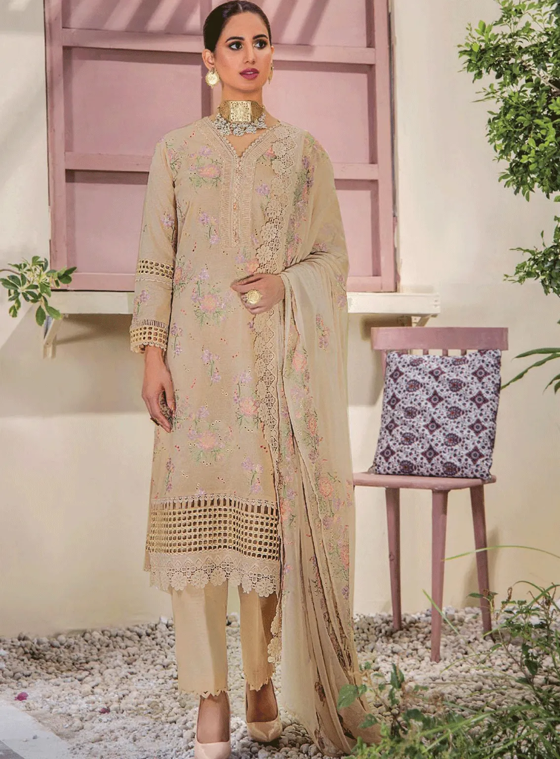 Rumli By Humdum Embroidered Karandi Unstitched 3 Piece Suit - HD23RK 04