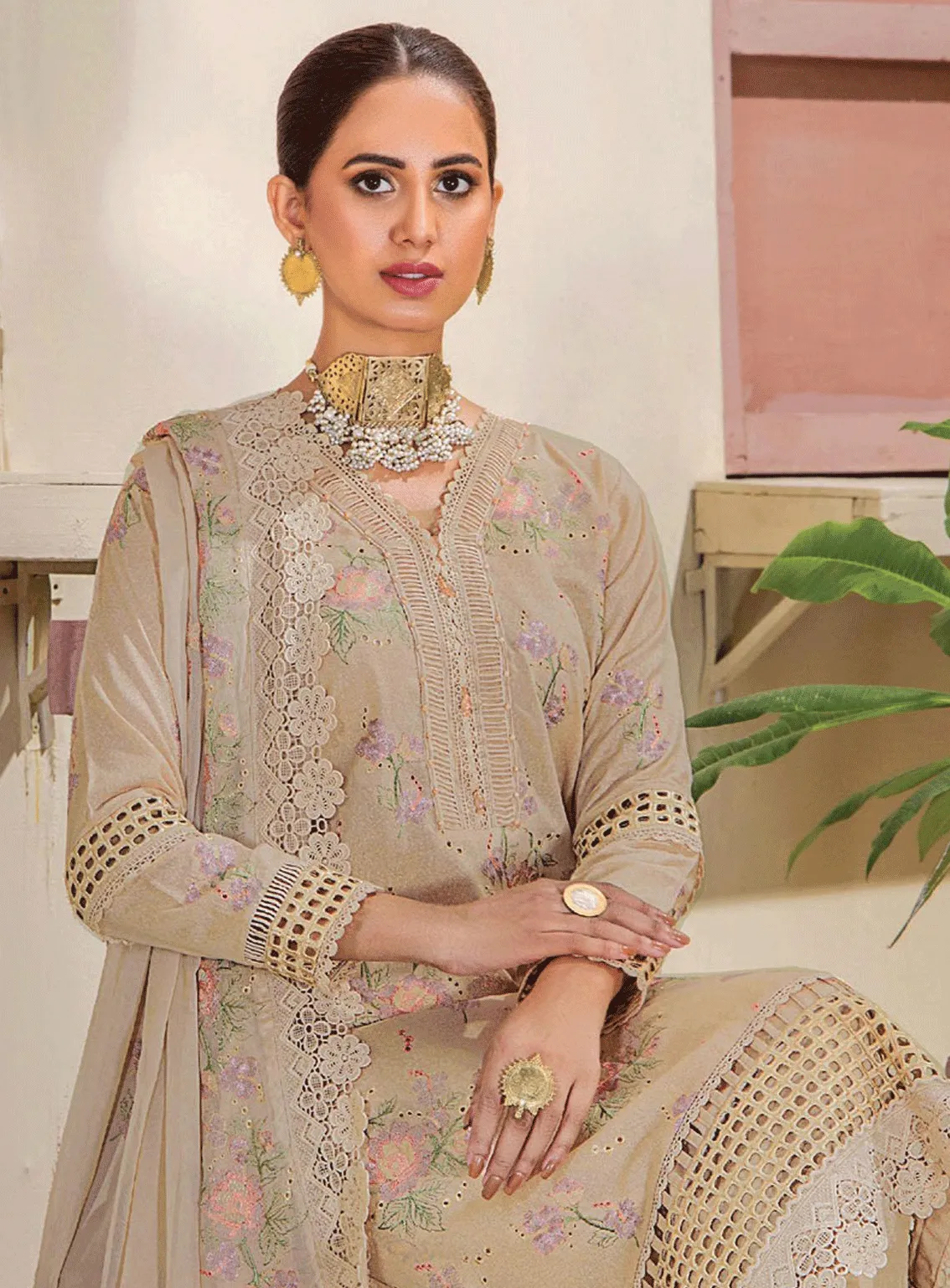 Rumli By Humdum Embroidered Karandi Unstitched 3 Piece Suit - HD23RK 04