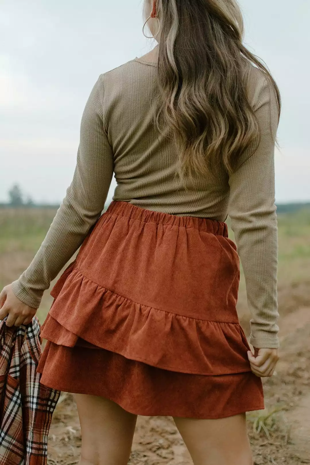 Rust Corduroy Two Tier Mini Skirt