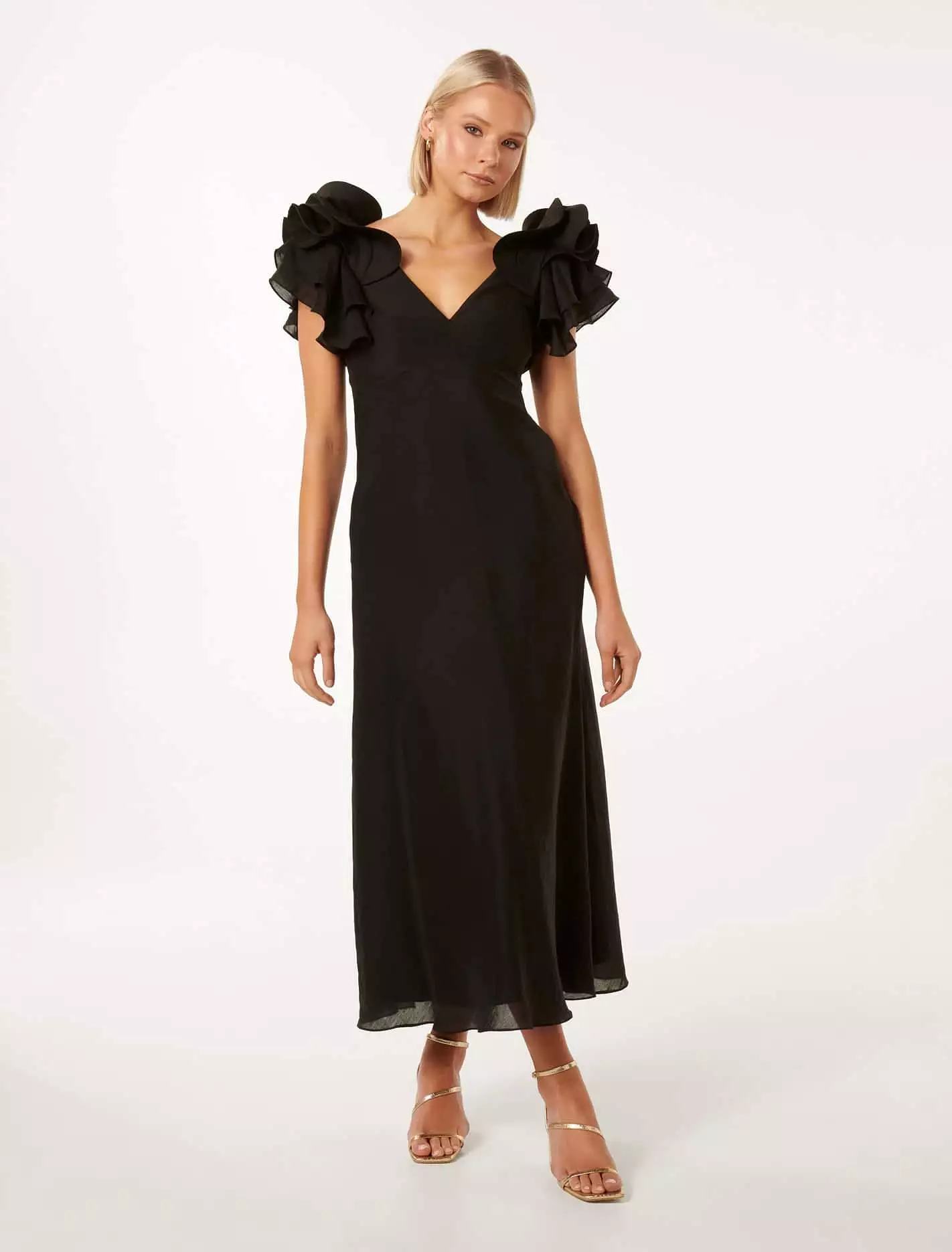 Rylie Ruffle Shoulder Midi Dress Dress