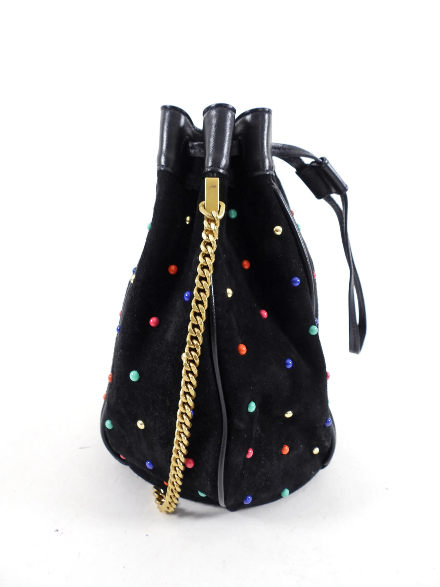 Saint Laurent Talita Suede Stud Drawstring Chain Bag