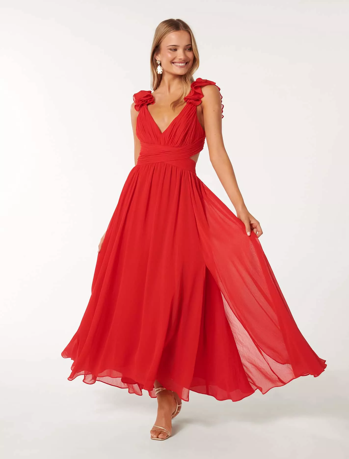 Selena Ruffle Shoulder Maxi Dress