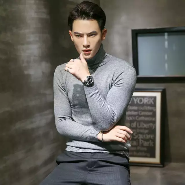 Sexy Brand Knitted Pullovers Men Solid Color Casual Male Sweater