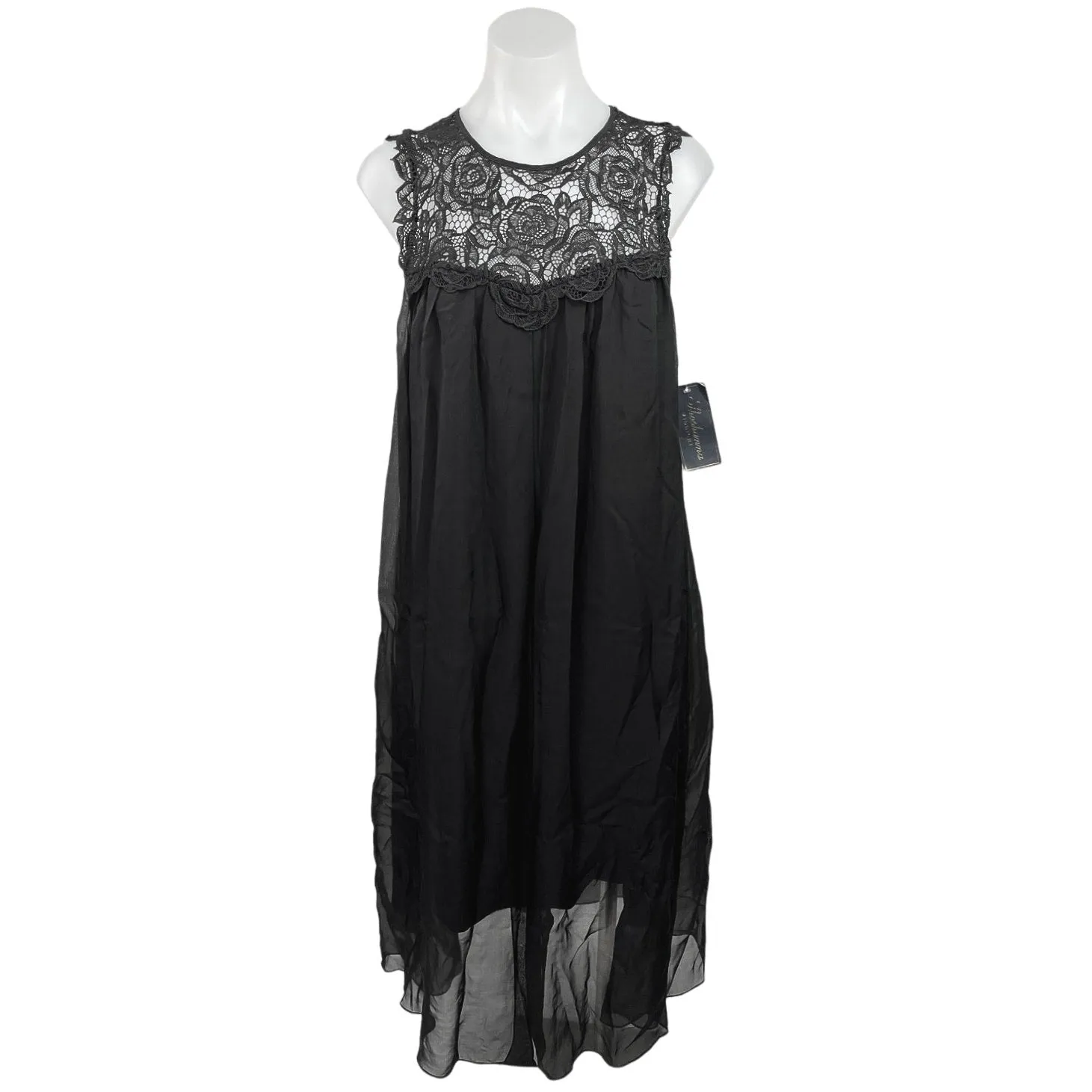 Shoshanna Midnight NWT Black Rose Lace Reim Sleeveless Lined Sheer Midi Dress 8