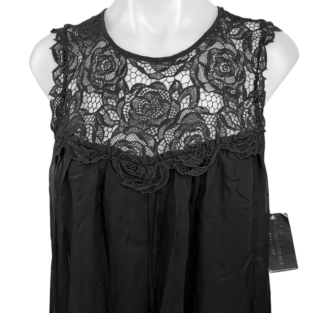 Shoshanna Midnight NWT Black Rose Lace Reim Sleeveless Lined Sheer Midi Dress 8