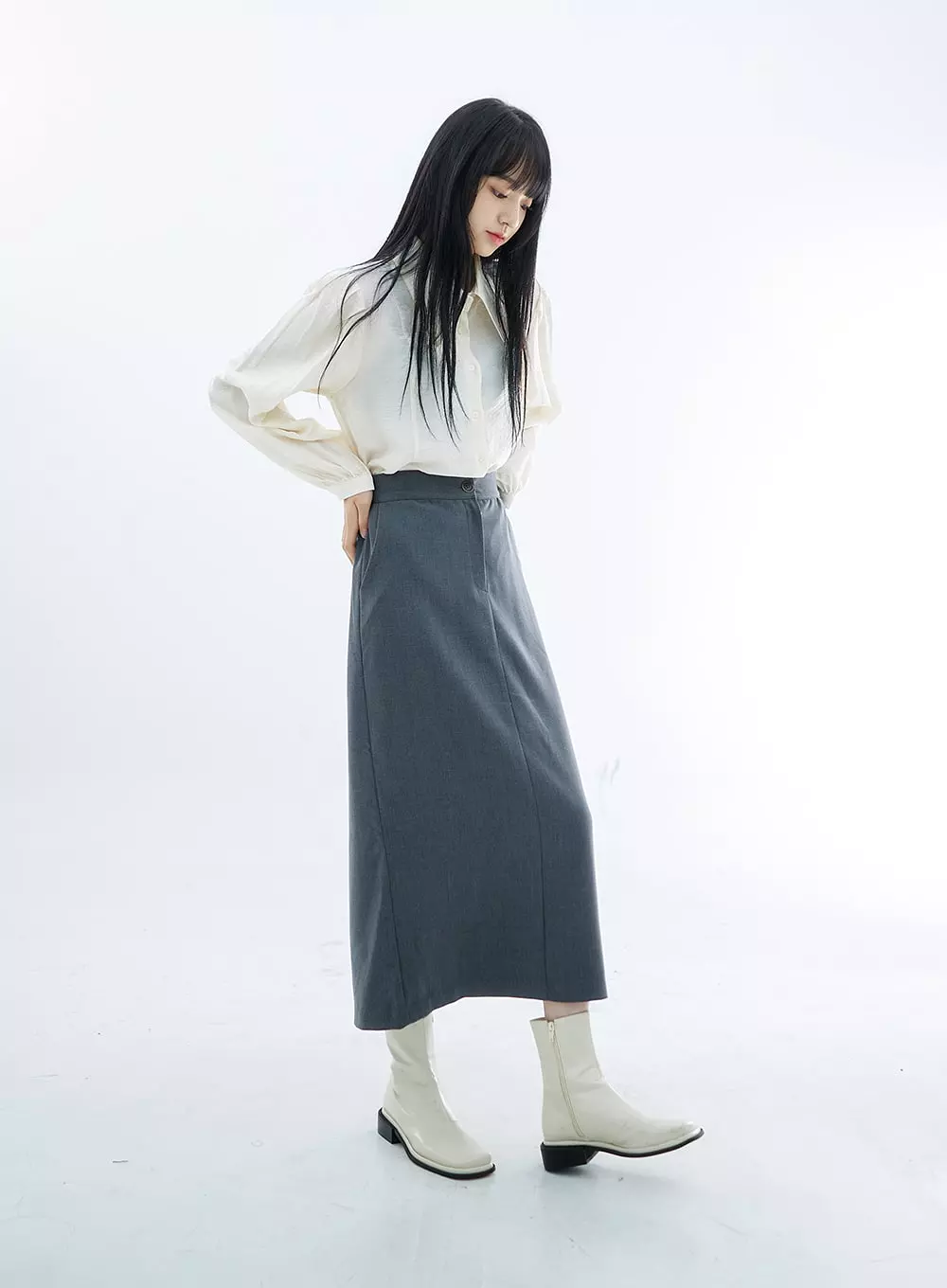 Simple High Waist H-Line Long Skirt OS29