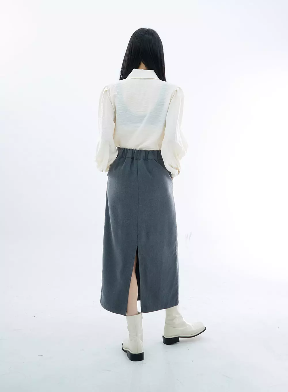 Simple High Waist H-Line Long Skirt OS29