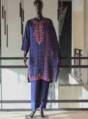 SNSC Embroidered Silk Stitched 3 Piece Suit - SNSC24FE D-110-8789