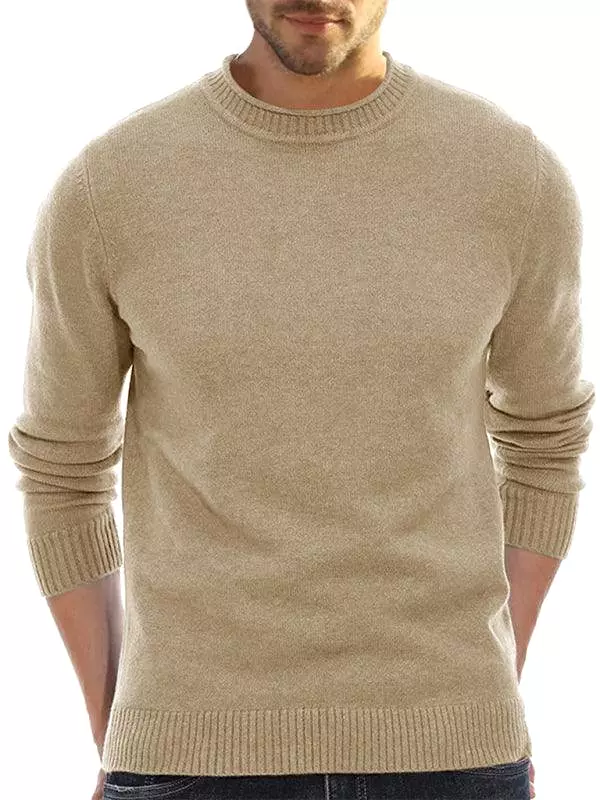 Solid Crew Neck Pullover Men Sweater