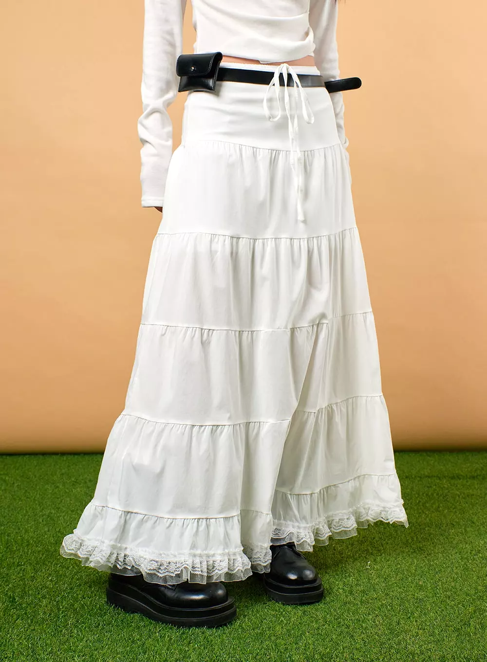 Solid Ruffle Hem Maxi Skirt IJ430