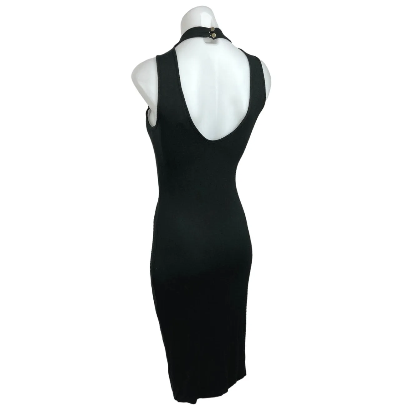 Soprano Black Crew Neck Halter Sleeveless Scoop Back Midi Sheath Dress Size S