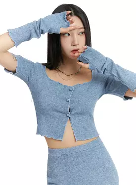 Square Neck Crop Tee with Hand Warmer Skirt Set CJ408