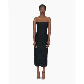 Strapless Gathered Midi Dress | Black