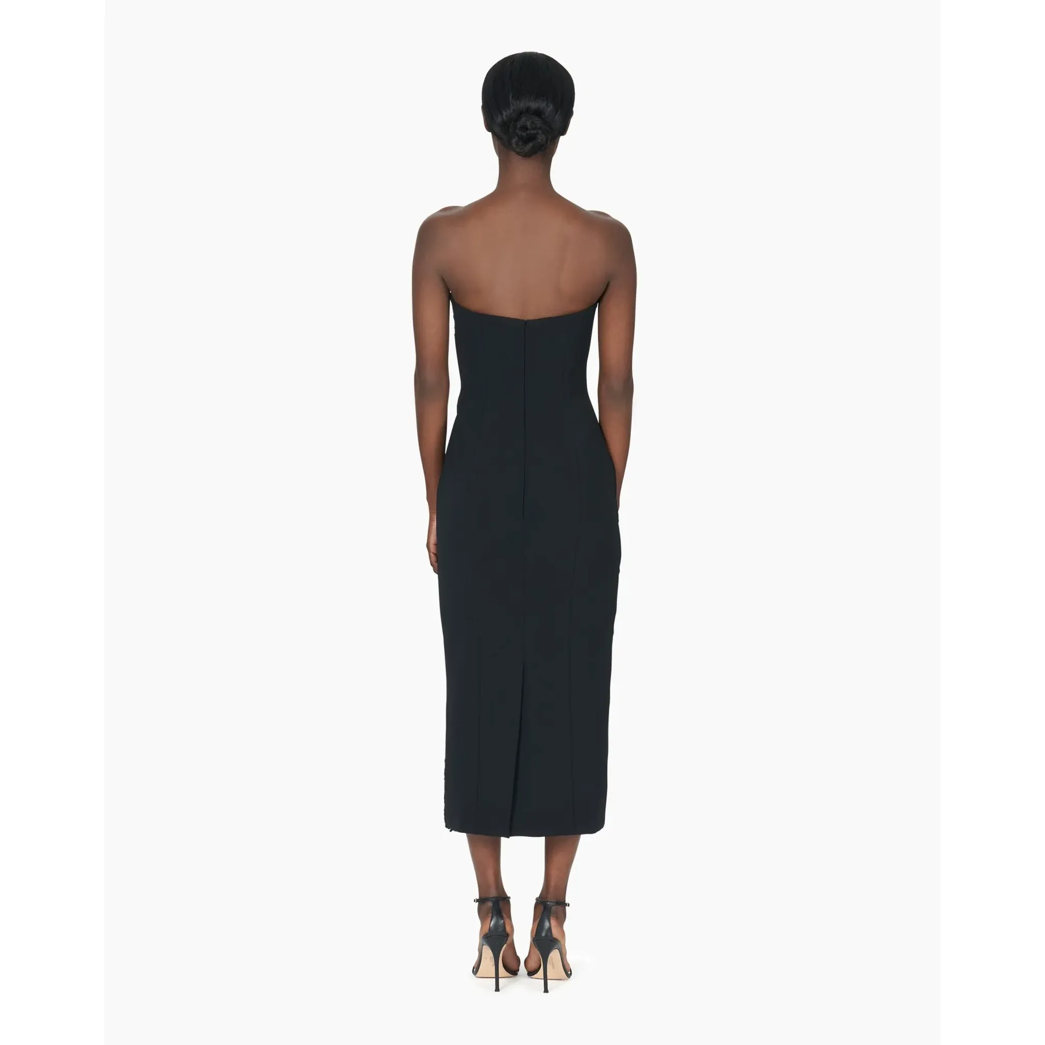 Strapless Gathered Midi Dress | Black