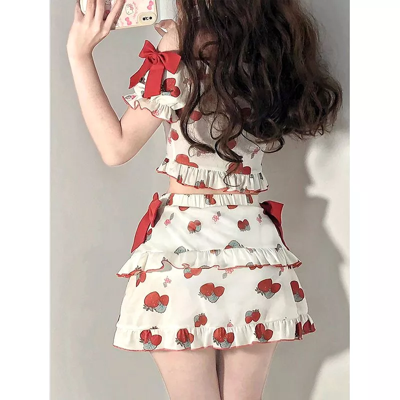 Strawberry Bow Skirt Suit