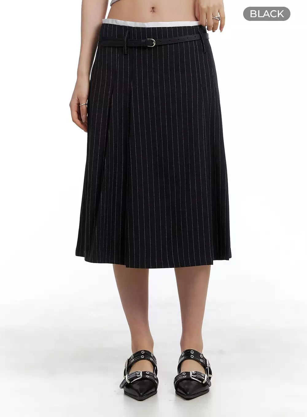 Stripe Pintuck Midi Skirt CA409