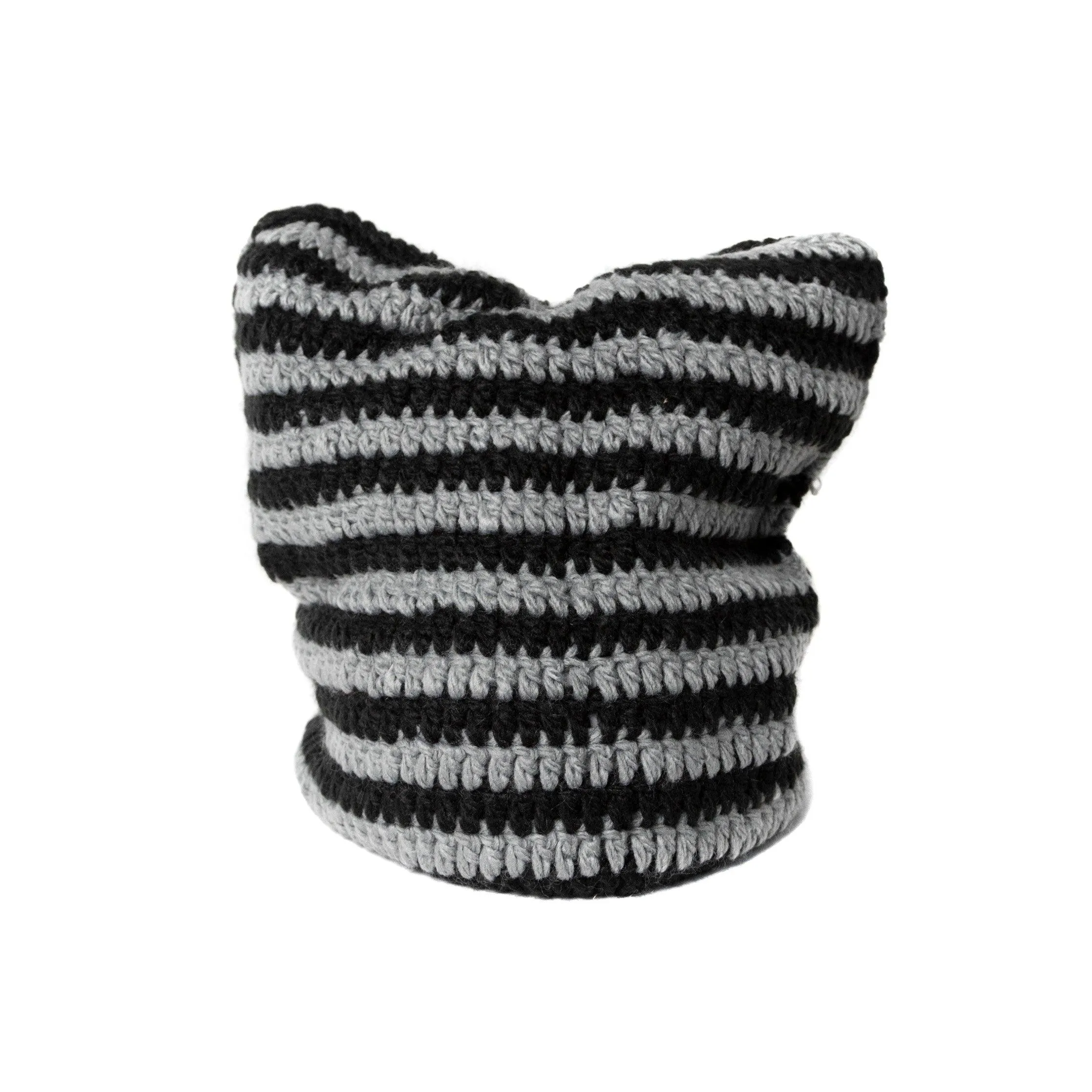 Striped Crochet Black/Grey Beanies